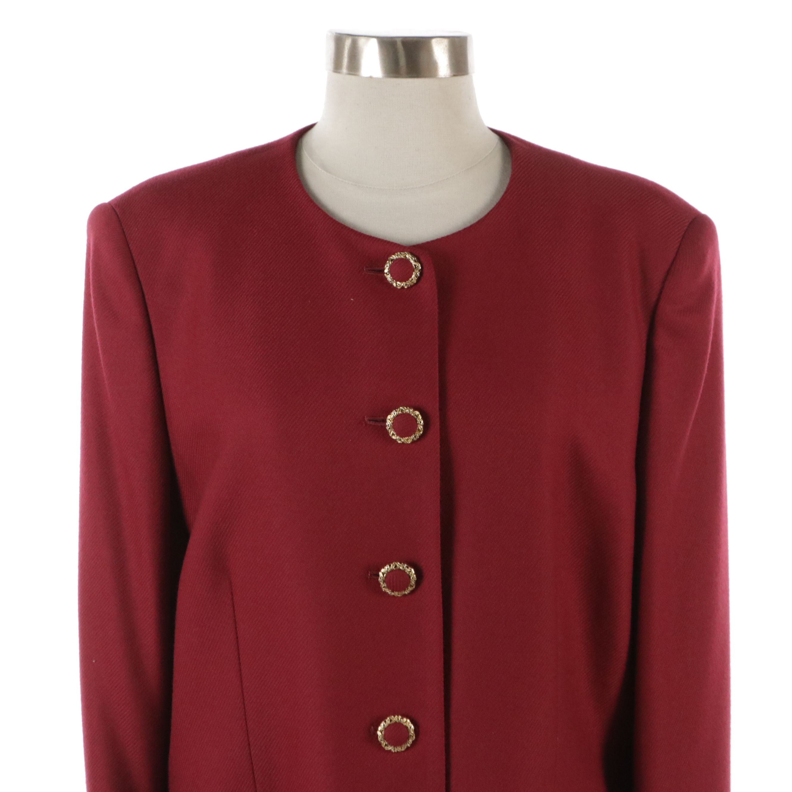 Burberrys Red Wool Single-Breasted Two-Piece Skirt Set