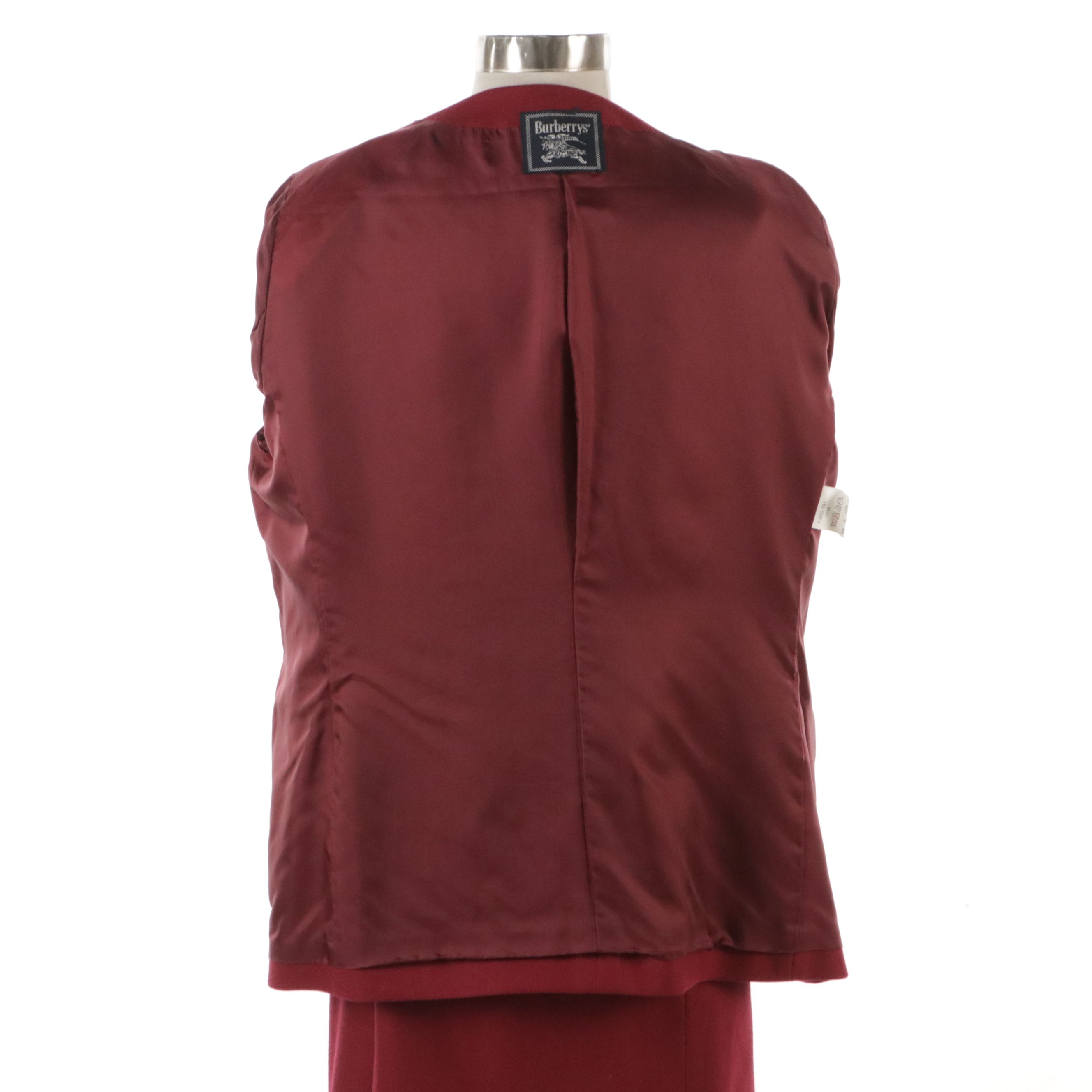 Burberrys Red Wool Single-Breasted Two-Piece Skirt Set