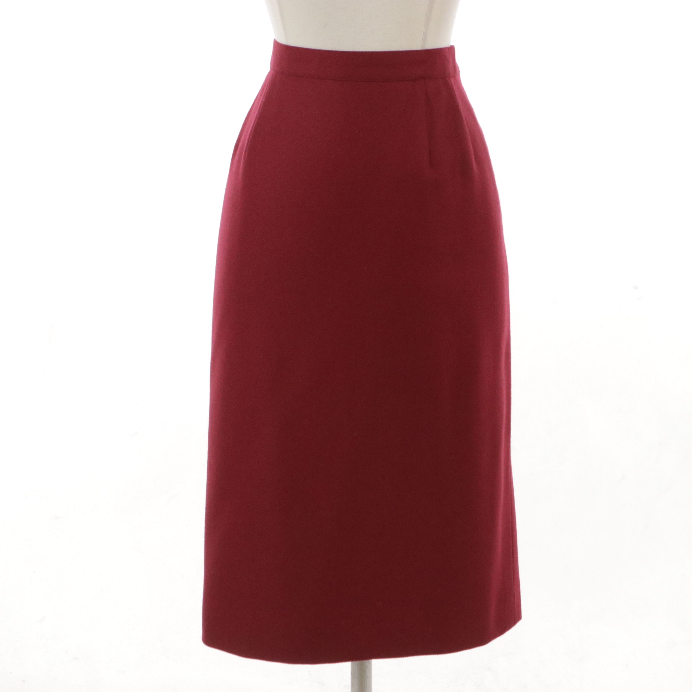 Burberrys Red Wool Single-Breasted Two-Piece Skirt Set