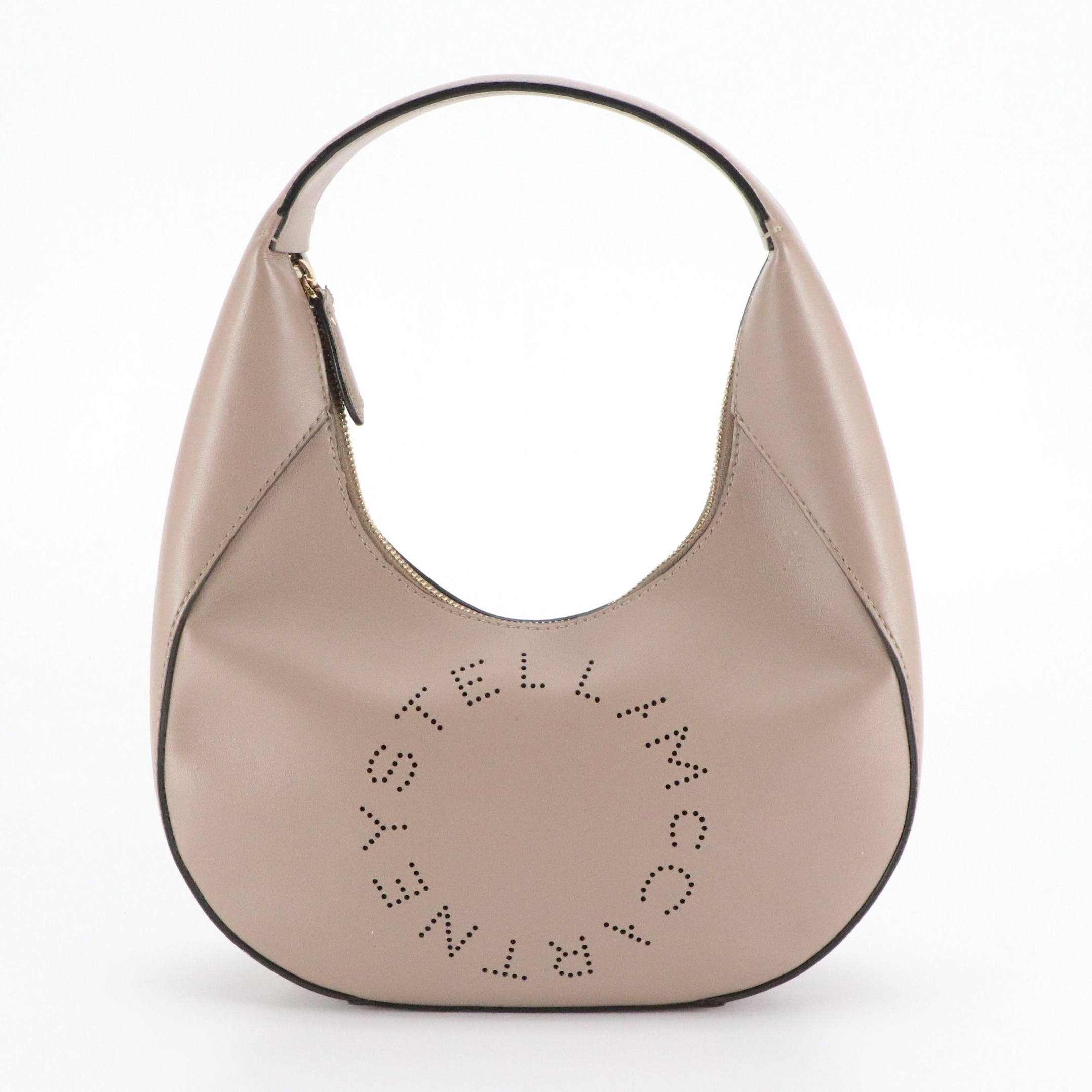 Stella McCartney Small Logo Perforated Hobo Bag in Taupe Vegan Leather