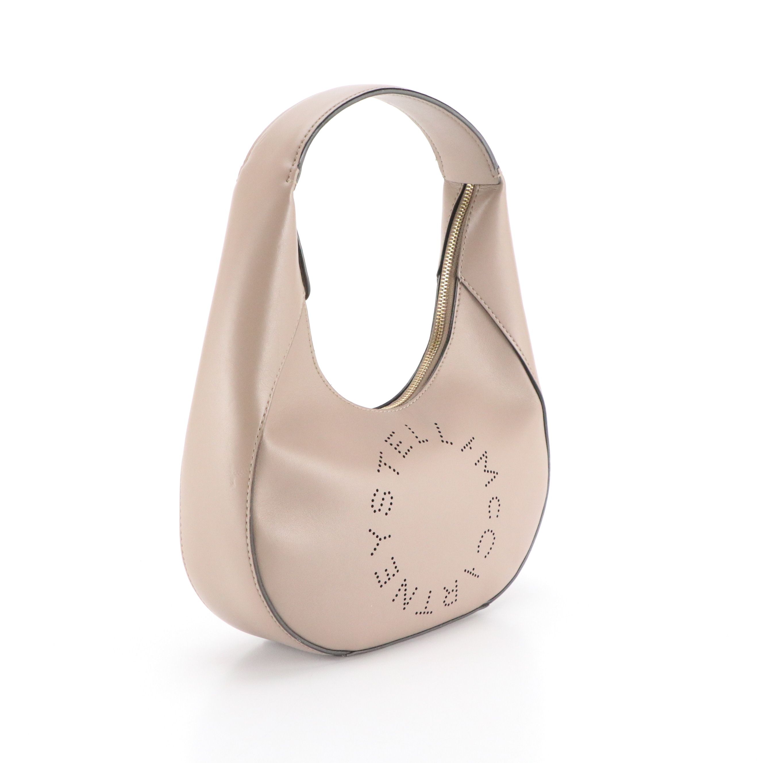 Stella McCartney Small Logo Perforated Hobo Bag in Taupe Vegan Leather