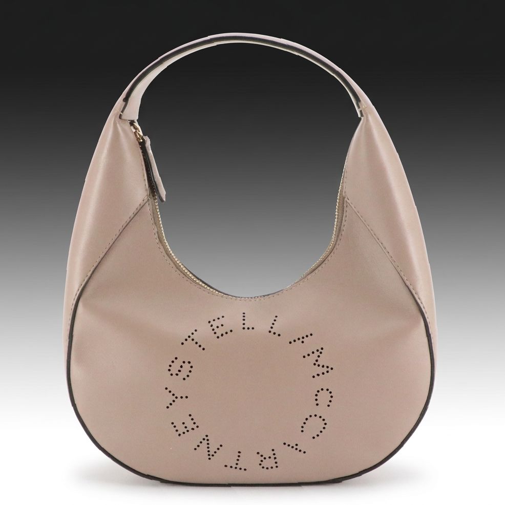 Stella McCartney Small Logo Perforated Hobo Bag in Taupe Vegan Leather
