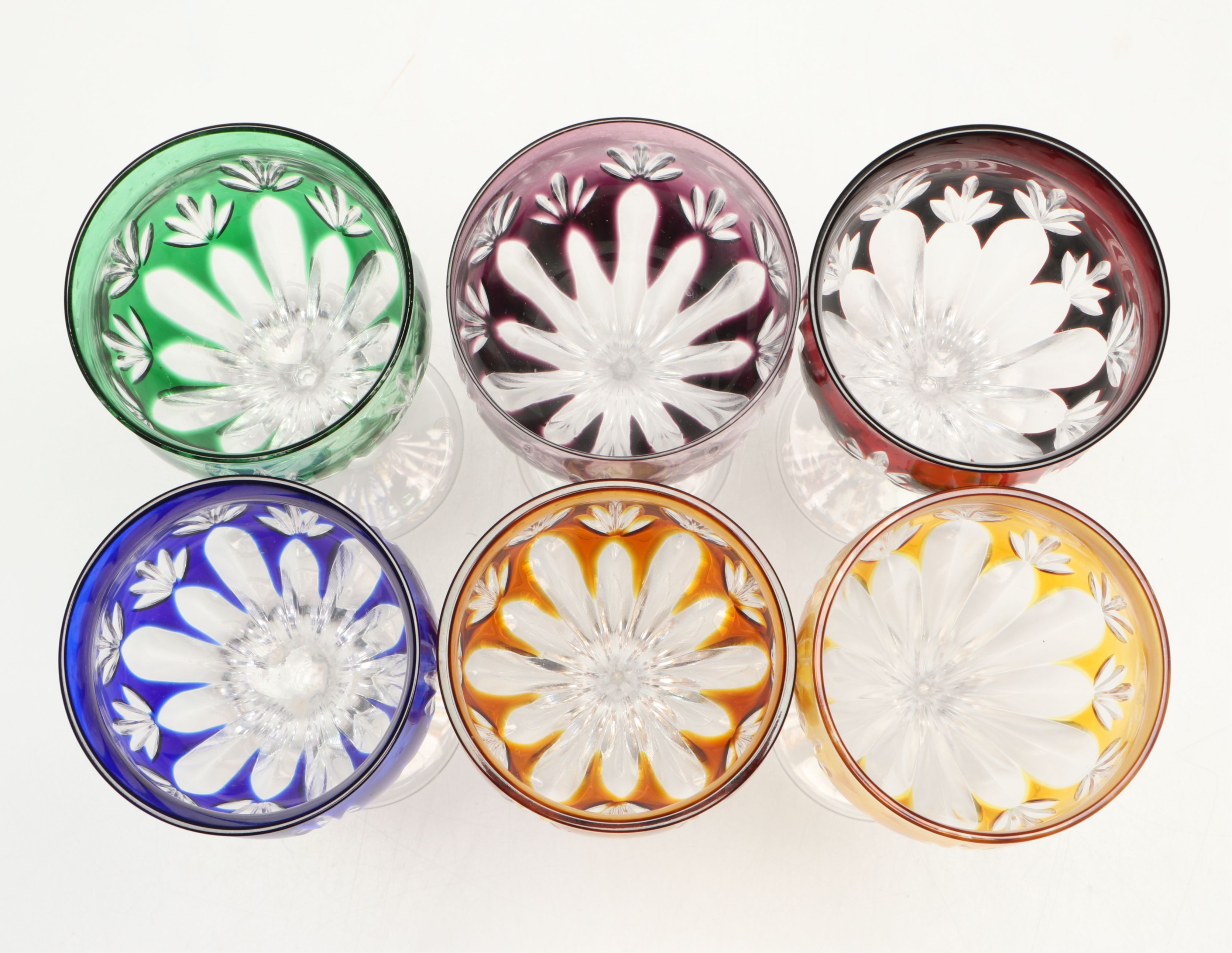 Bohemian Style Cut to Clear Multicolor Wine Glasses