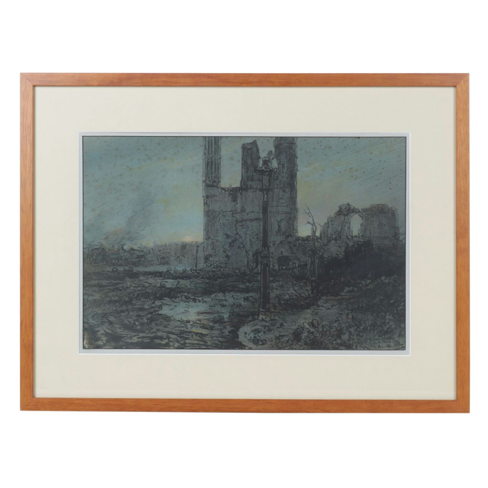 Edward Handley-Read Charcoal & Watercolor Painting "Ypres, Belgium - Cloth Hall"