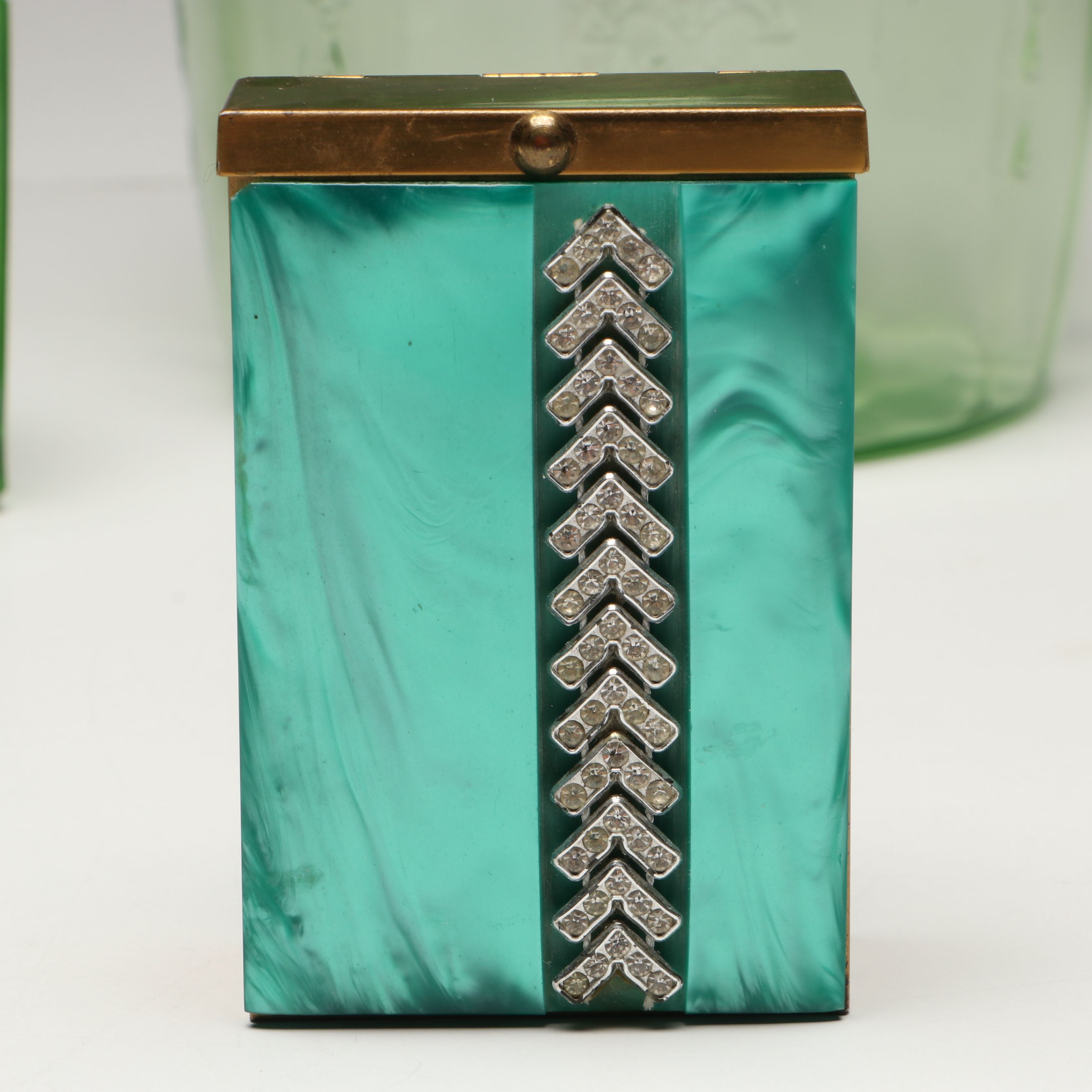 Uranium Glass Tobacco Jars with Enamel Matchbox and Cigar Cases