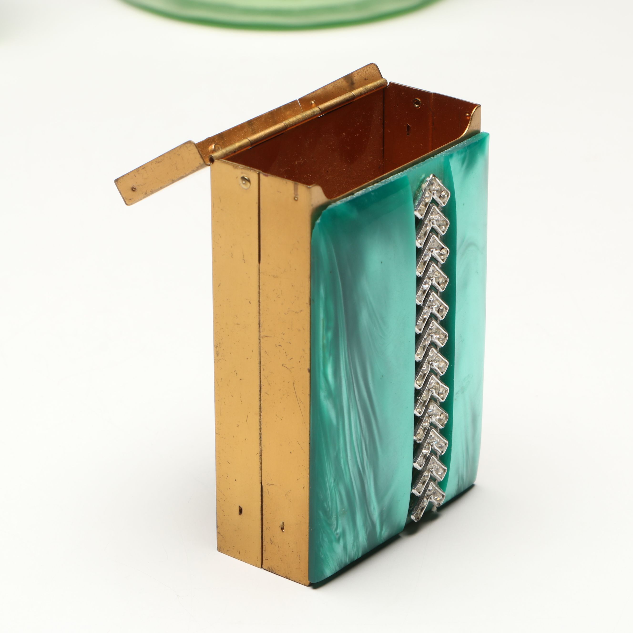 Uranium Glass Tobacco Jars with Enamel Matchbox and Cigar Cases