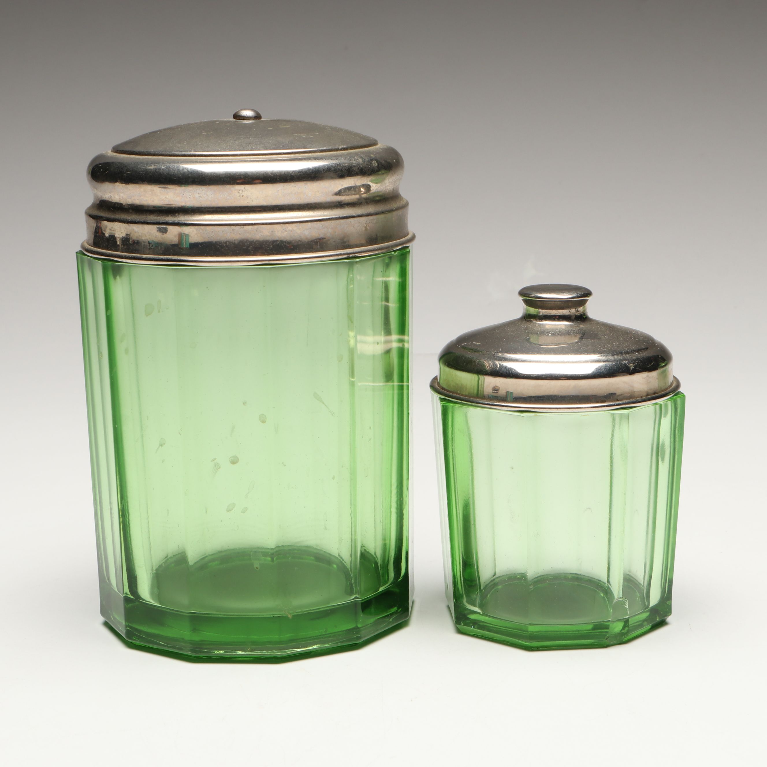 Uranium Glass Tobacco Jars with Enamel Matchbox and Cigar Cases
