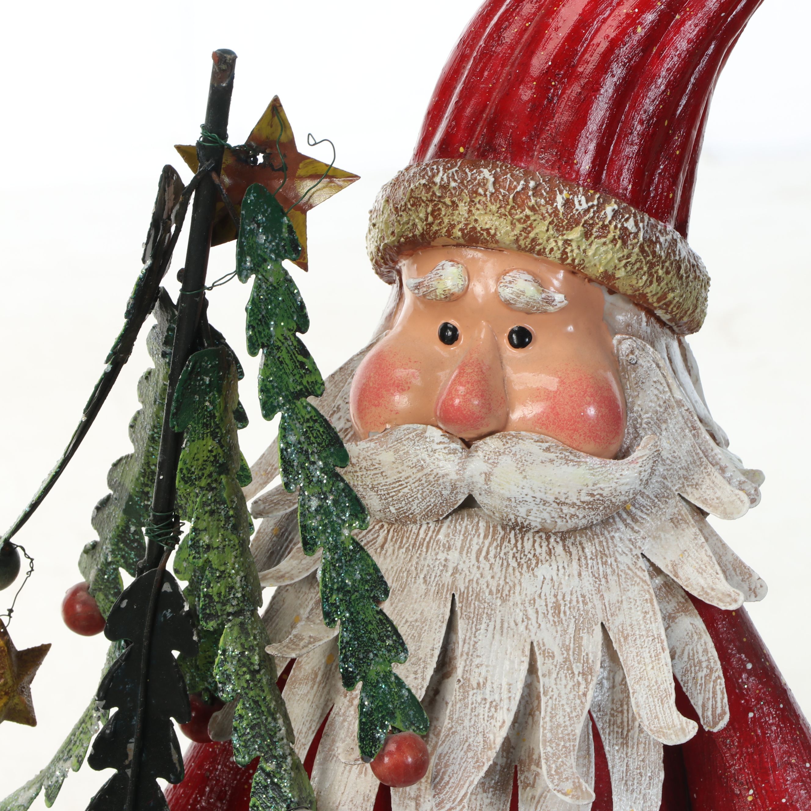 Speckled Tin Santa Figure with Illuminated Glittery Tree