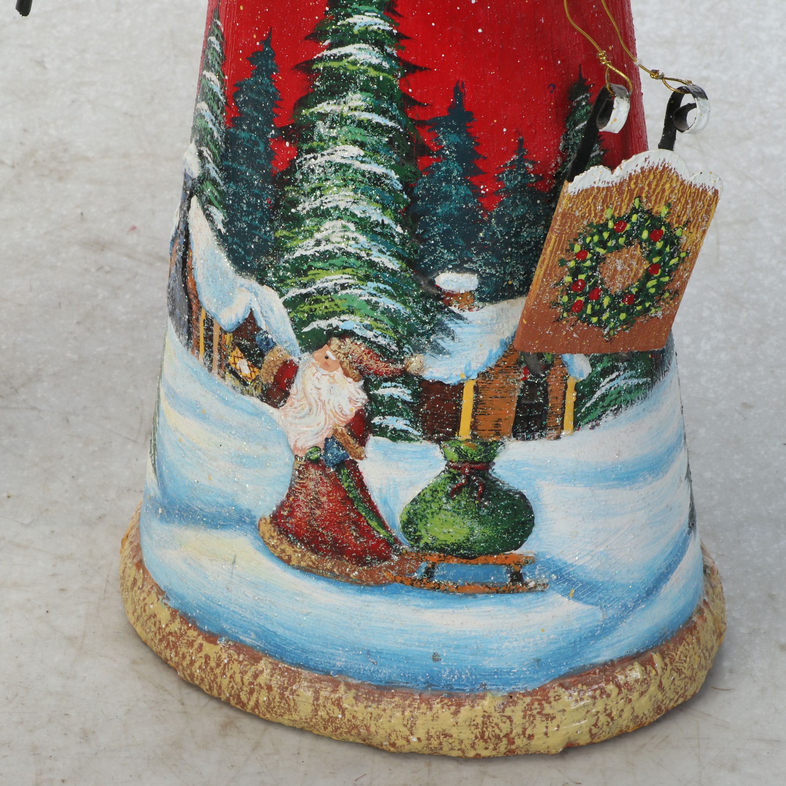 Speckled Tin Santa Figure with Illuminated Glittery Tree