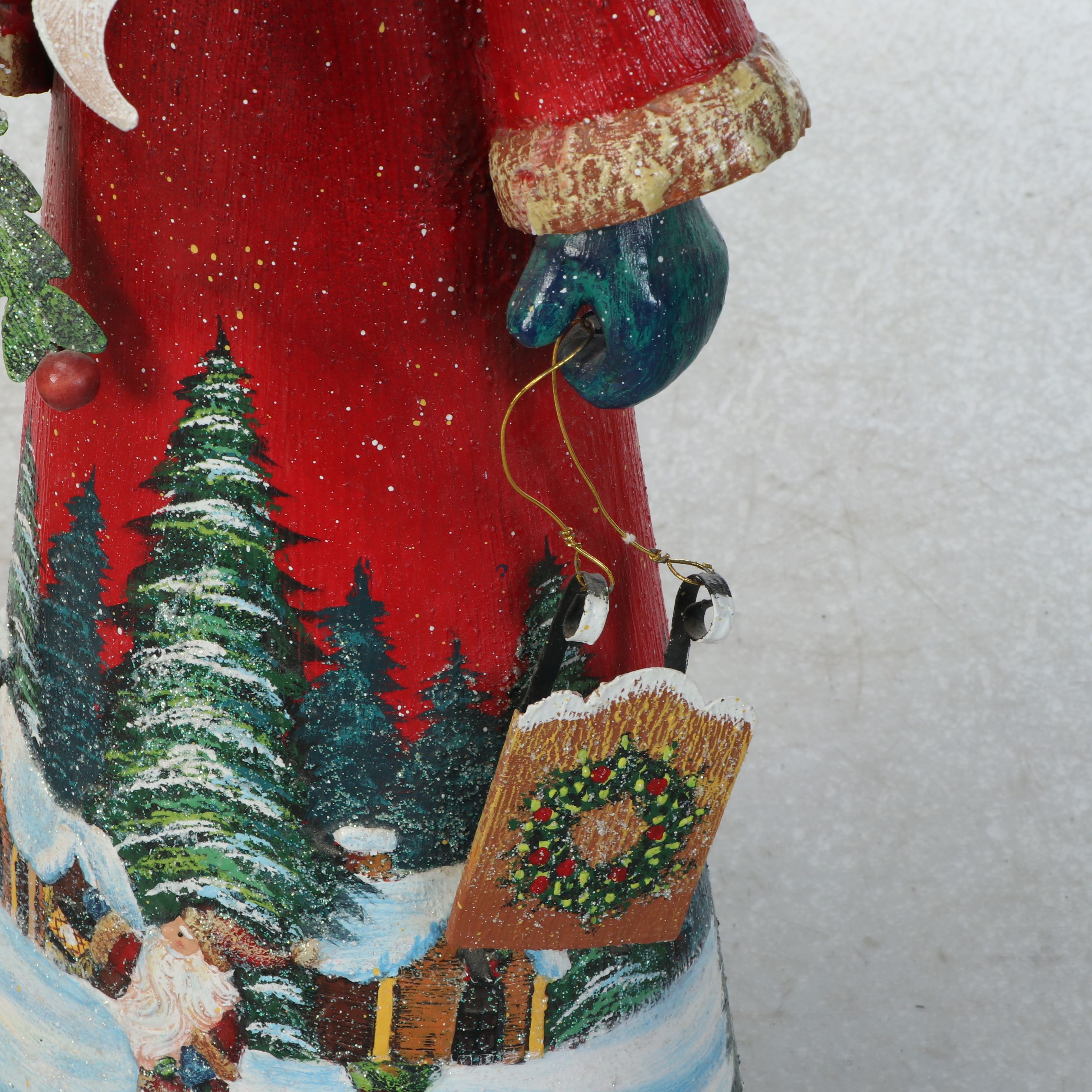 Speckled Tin Santa Figure with Illuminated Glittery Tree