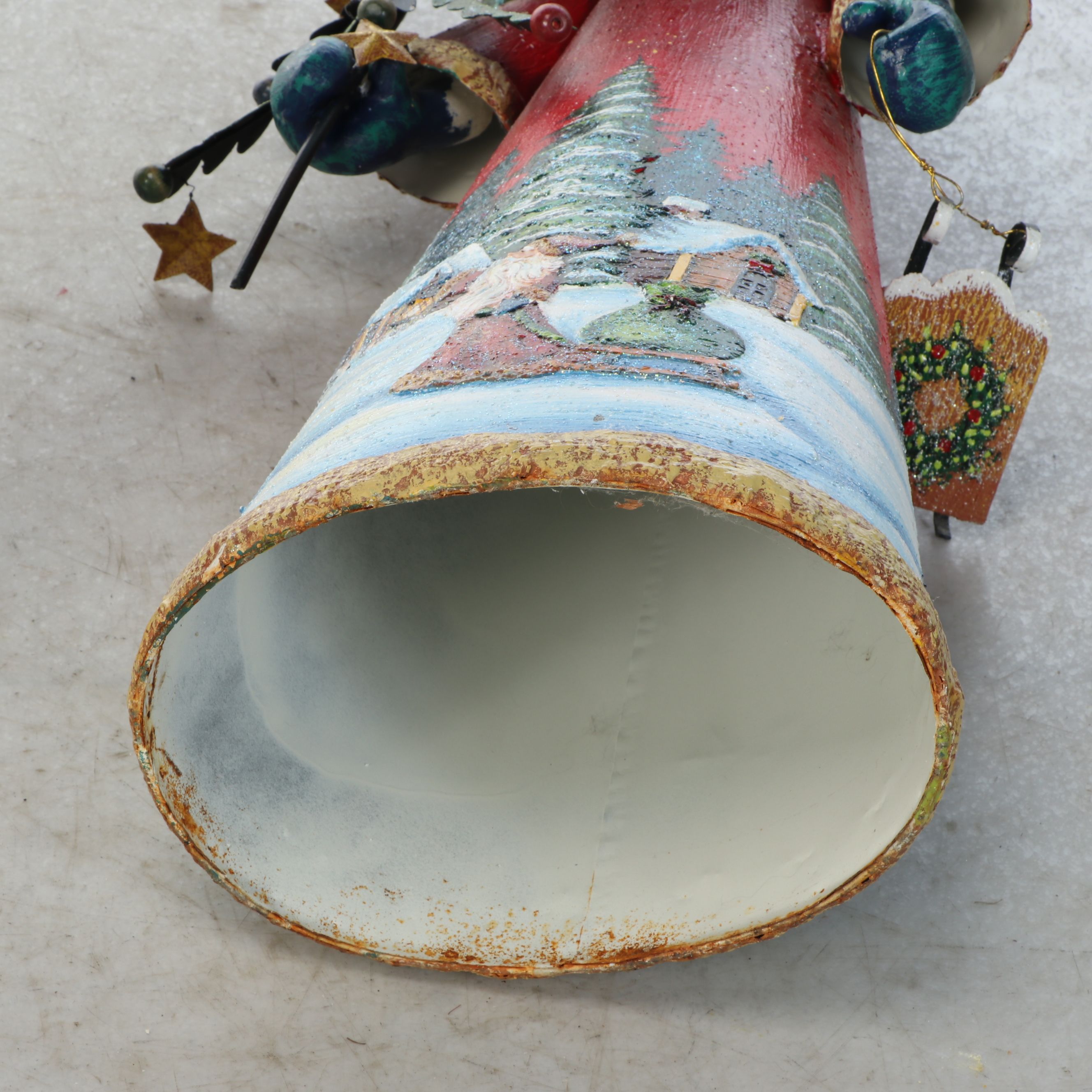 Speckled Tin Santa Figure with Illuminated Glittery Tree