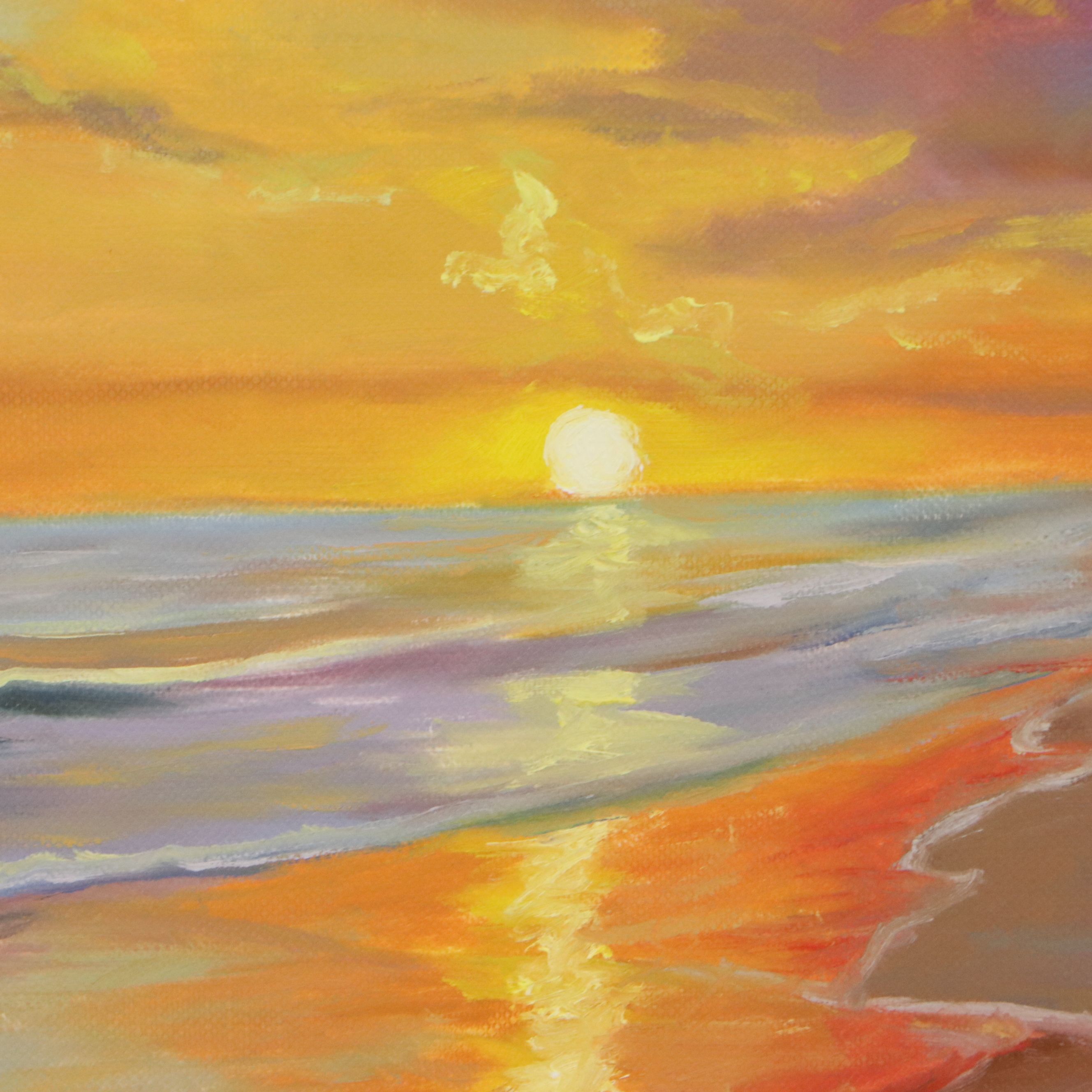 Oil Painting of Sunset on Board, 21st Century