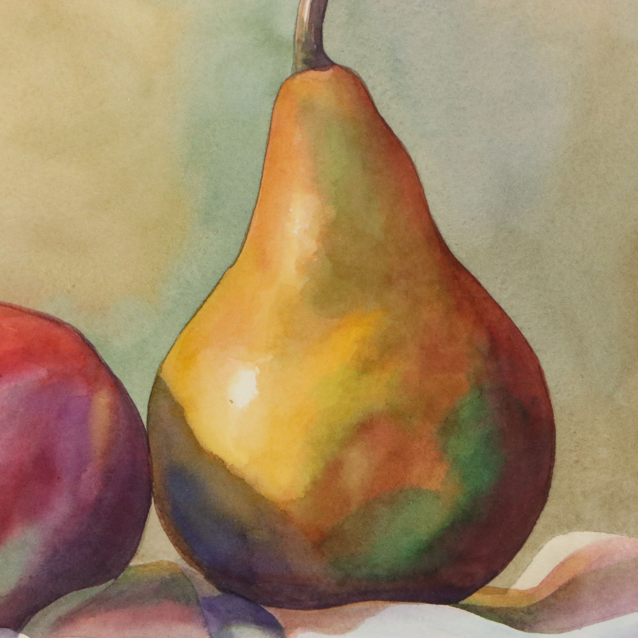 Still Life Watercolor with Fruit, 21st Century