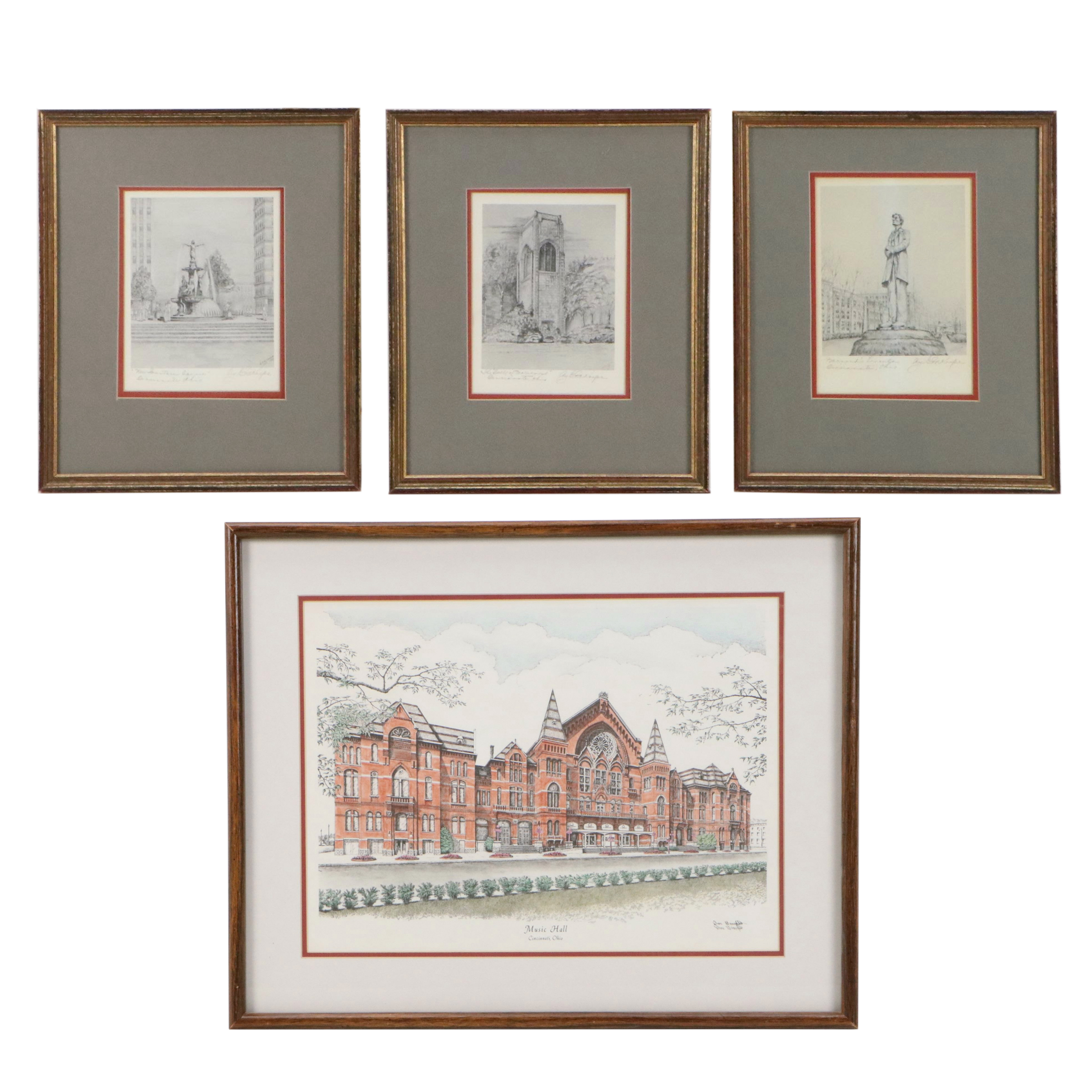 Don Broughton Hand-Colored Lithograph "Music Hall" and More