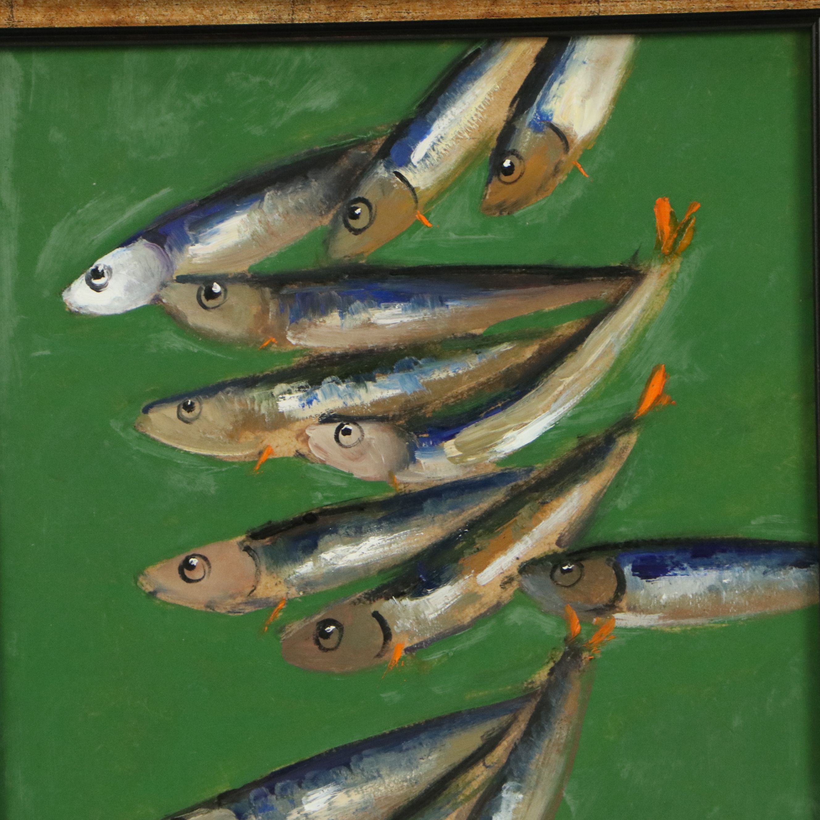 Natalia Demenko Oil Painting of Sardines on Board, 21st Century