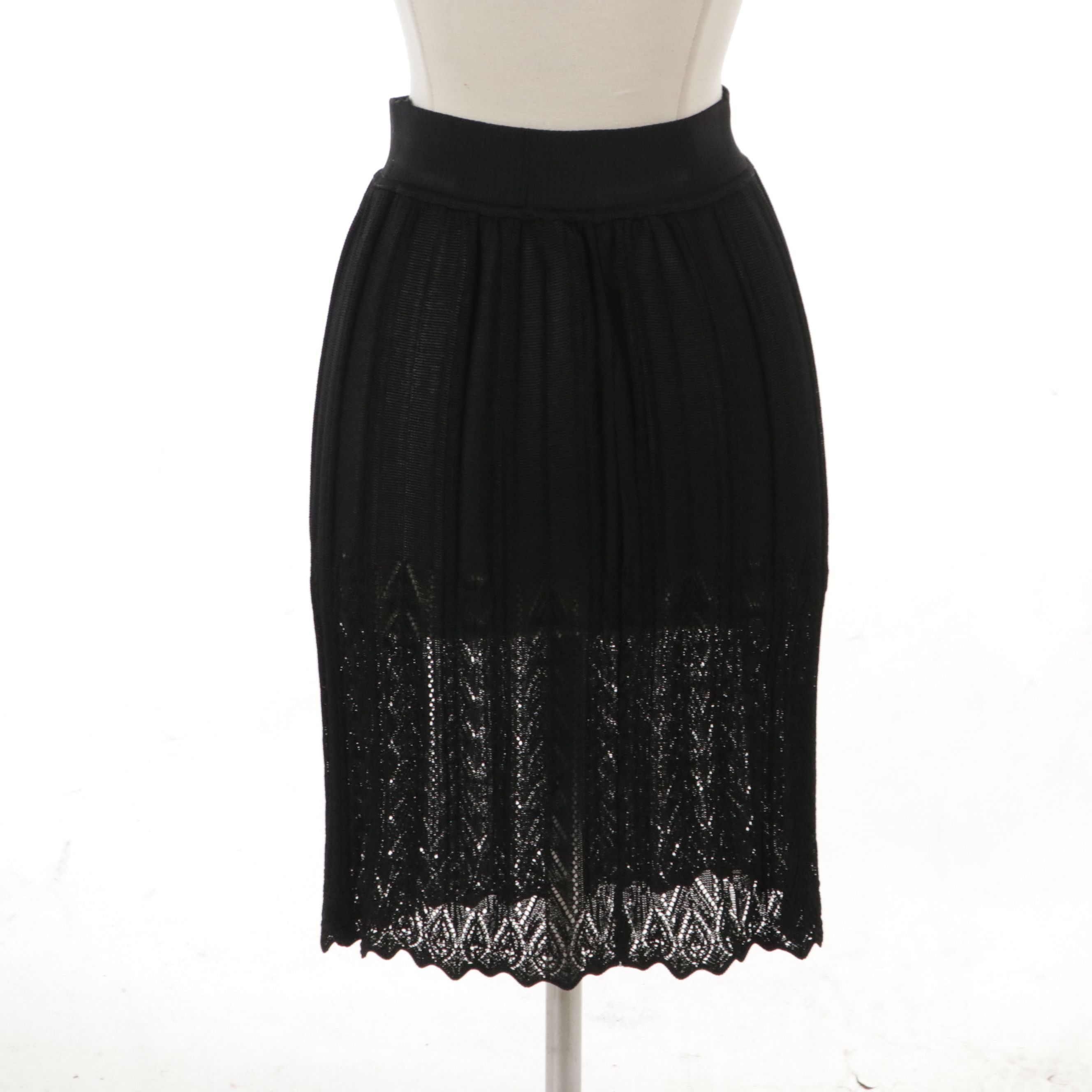 Yves Saint Laurent Rive Gauche Crochet Stretch Knit Knee-Length Skirt