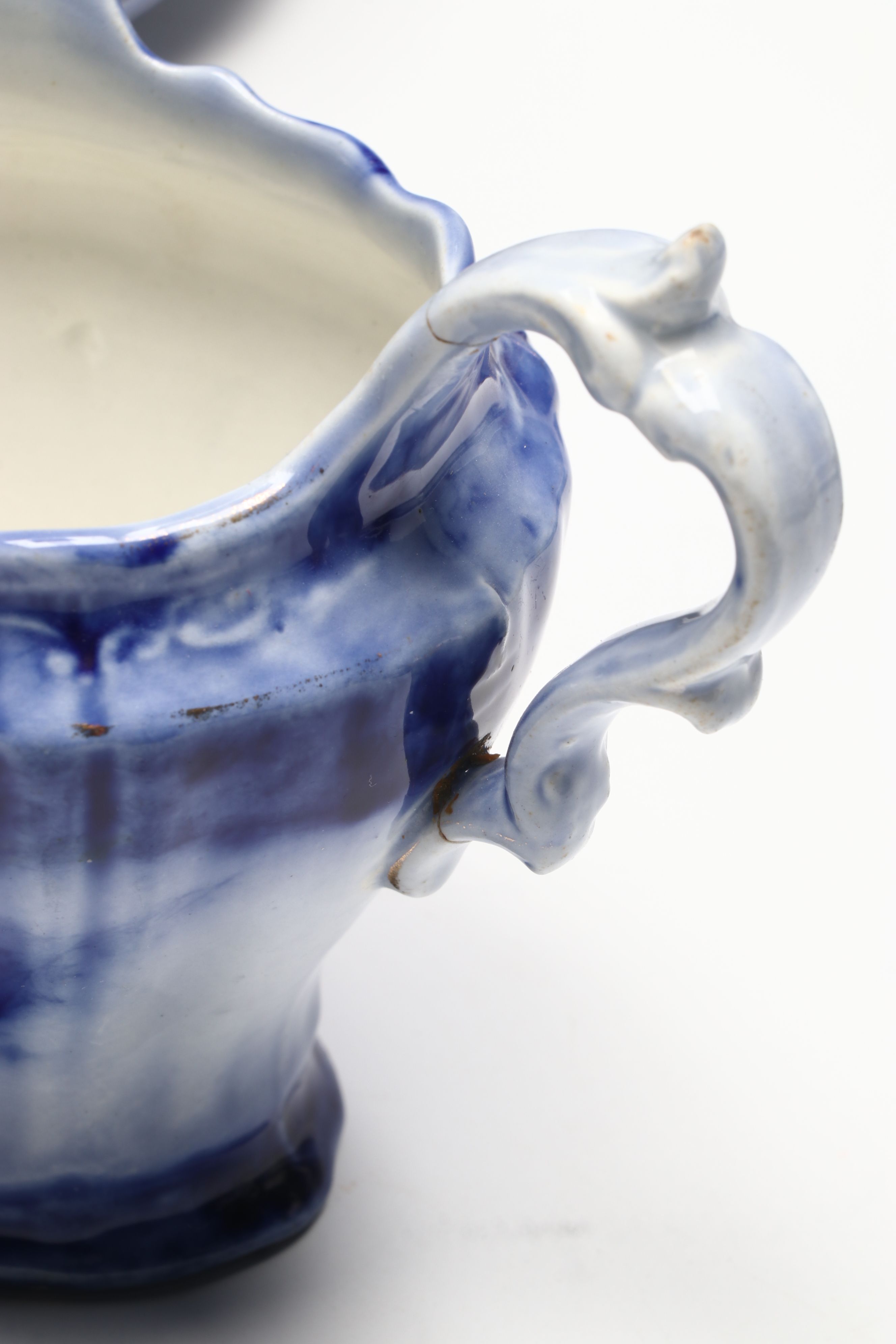 Staffordshire "Touraine Flow Blue" Teacups and Other Gilt Porcelain Tableware