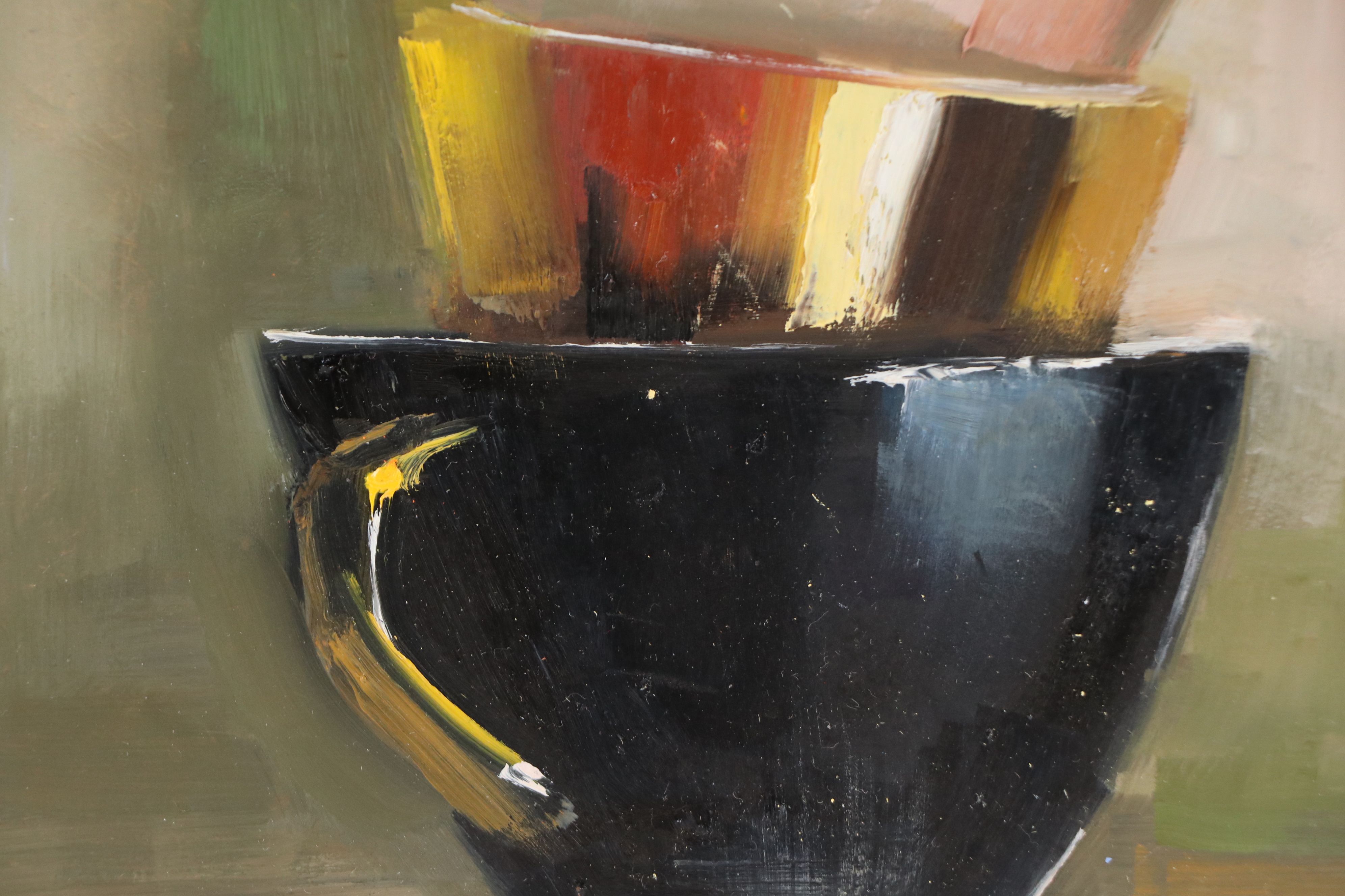 Natalia Demenko Still Life Oil Painting of Stacked Teacups, 21st Century