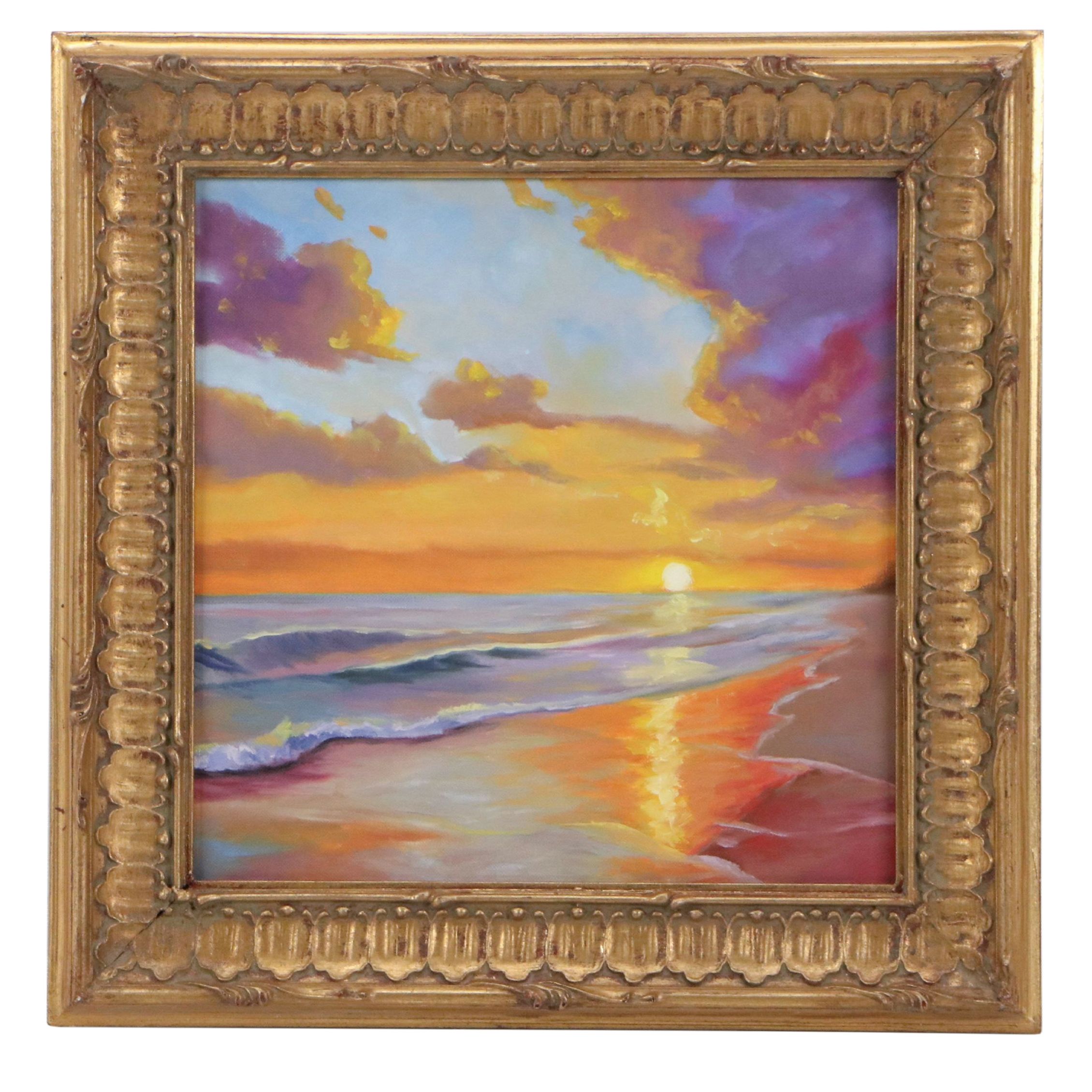 Oil Painting of Sunset on Board, 21st Century