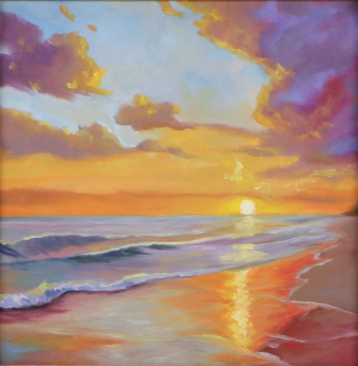 Oil Painting of Sunset on Board, 21st Century