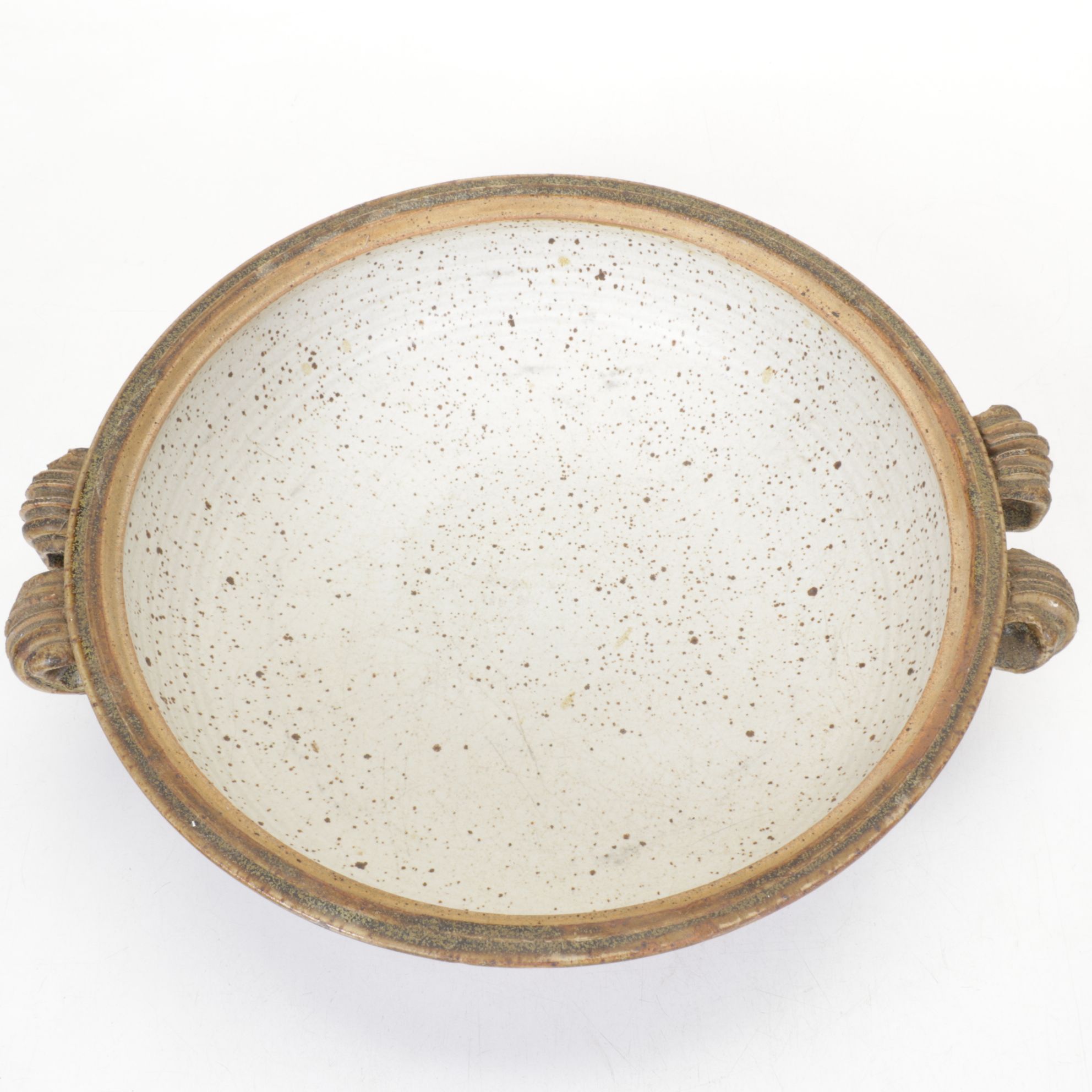 Rustic Hand-Thrown Pottery Lidded Casserole with Applied Ribbon Handles