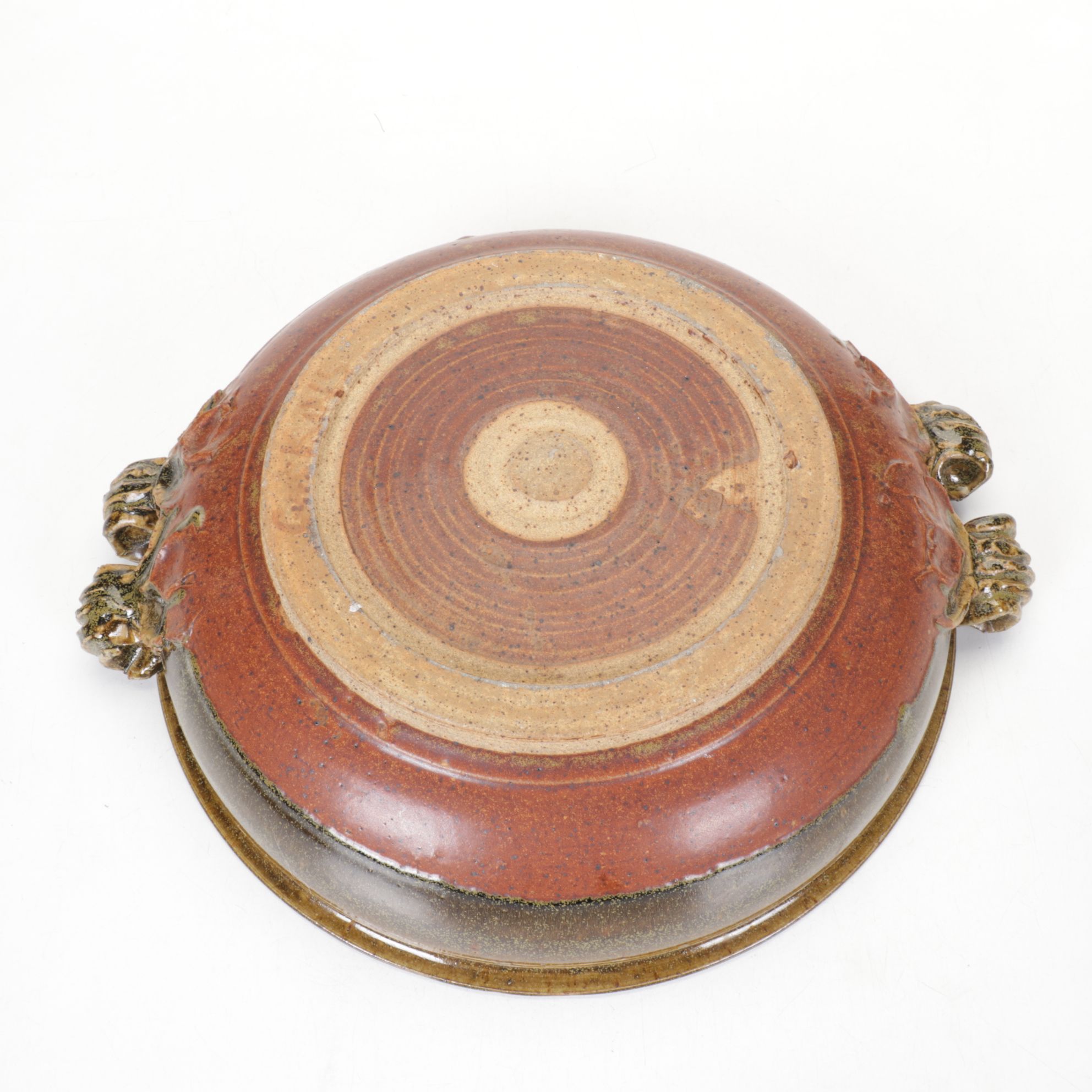 Rustic Hand-Thrown Pottery Lidded Casserole with Applied Ribbon Handles