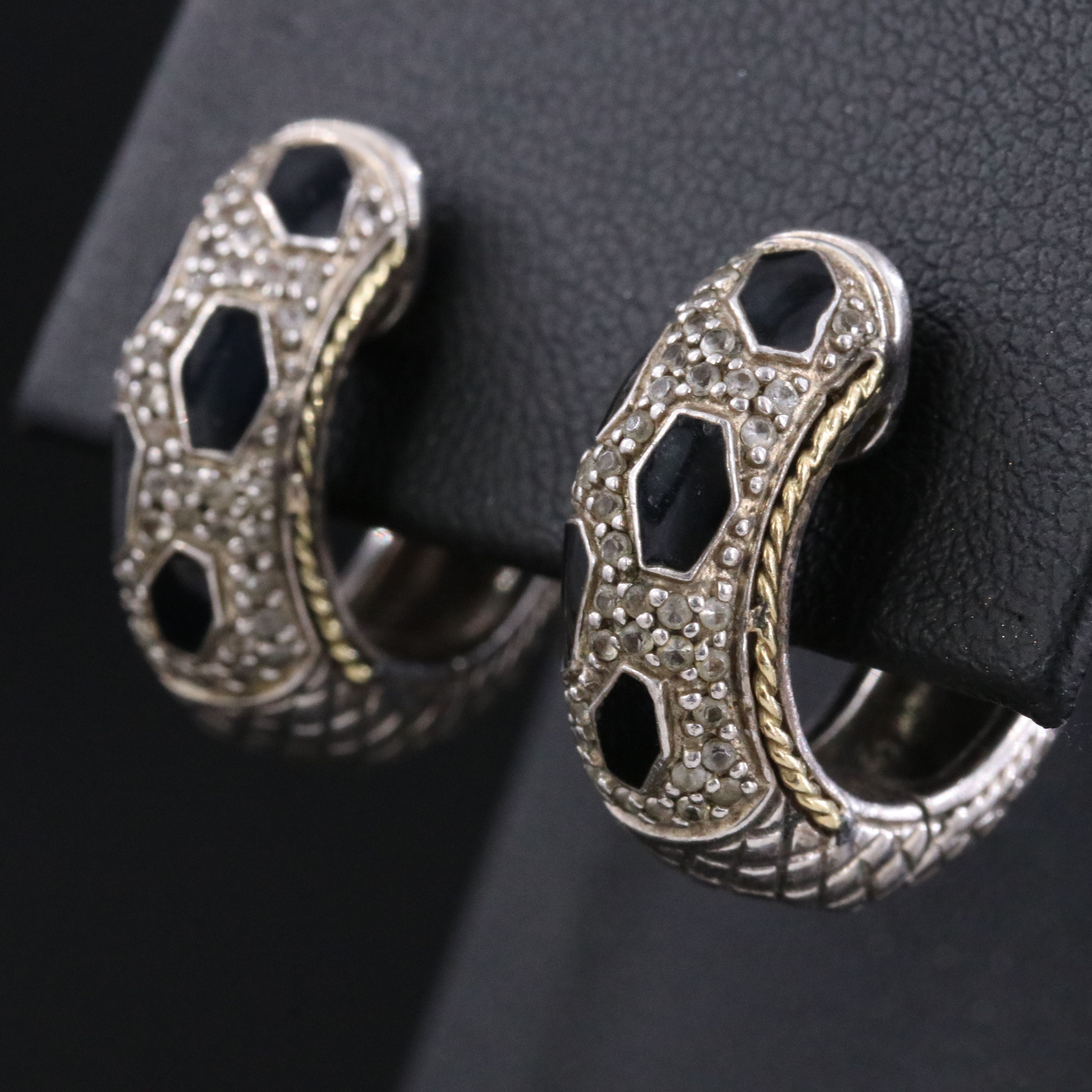 Andrea Candela Sterling Enamel Hoop Earrings with 18K Details