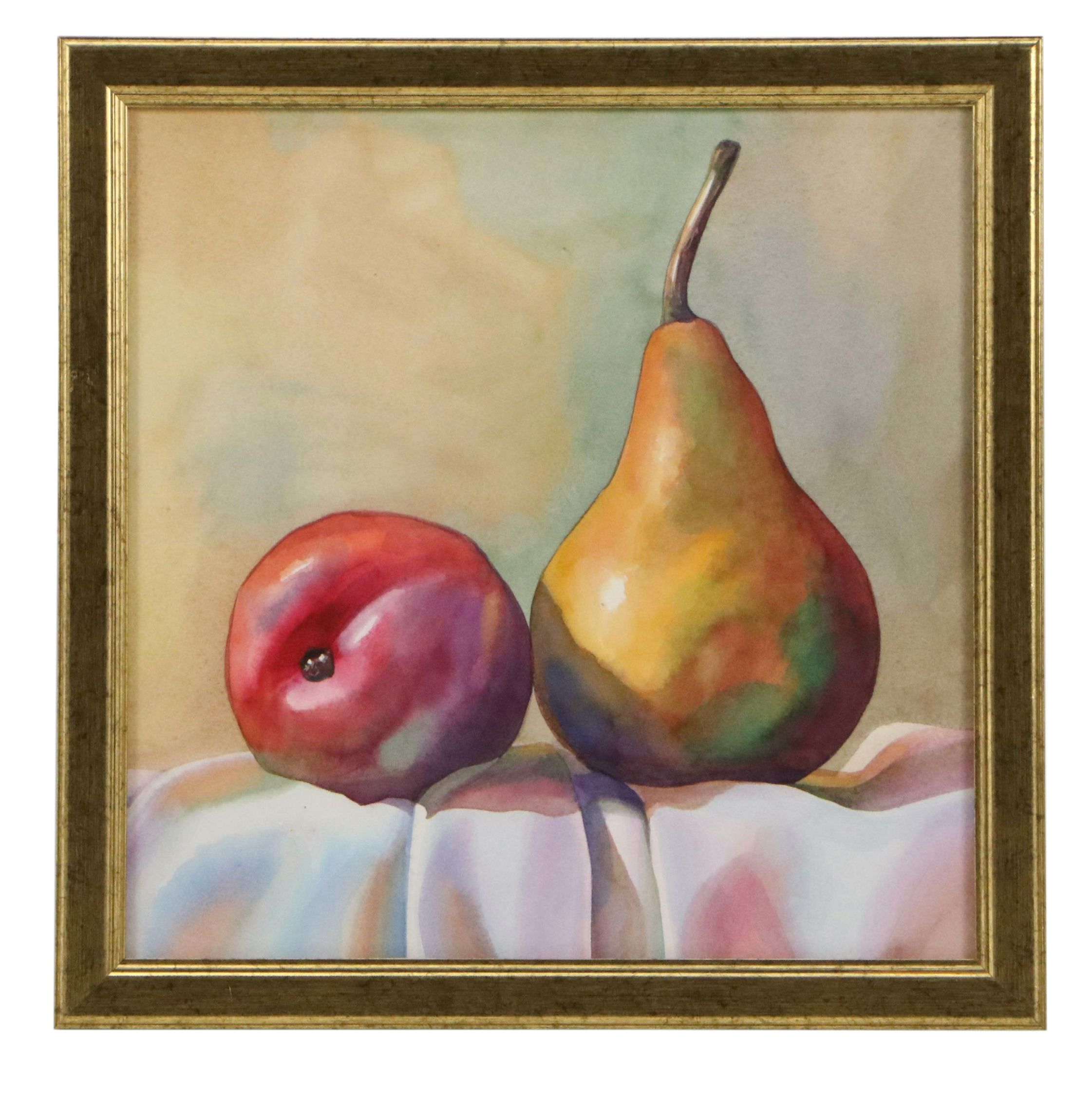 Still Life Watercolor with Fruit, 21st Century
