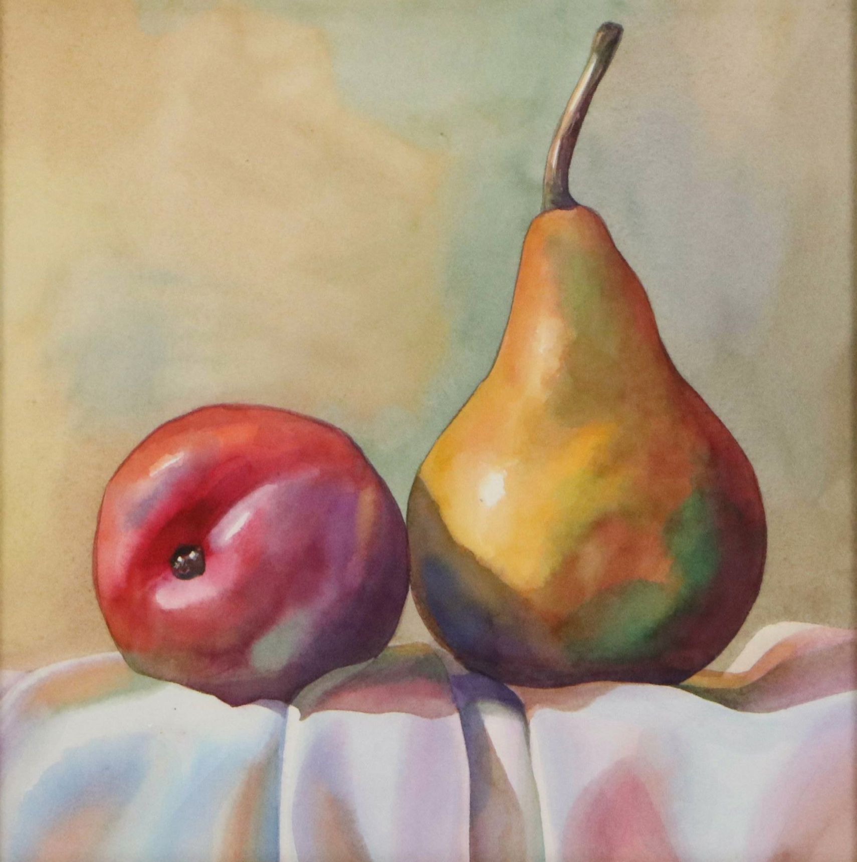 Still Life Watercolor with Fruit, 21st Century