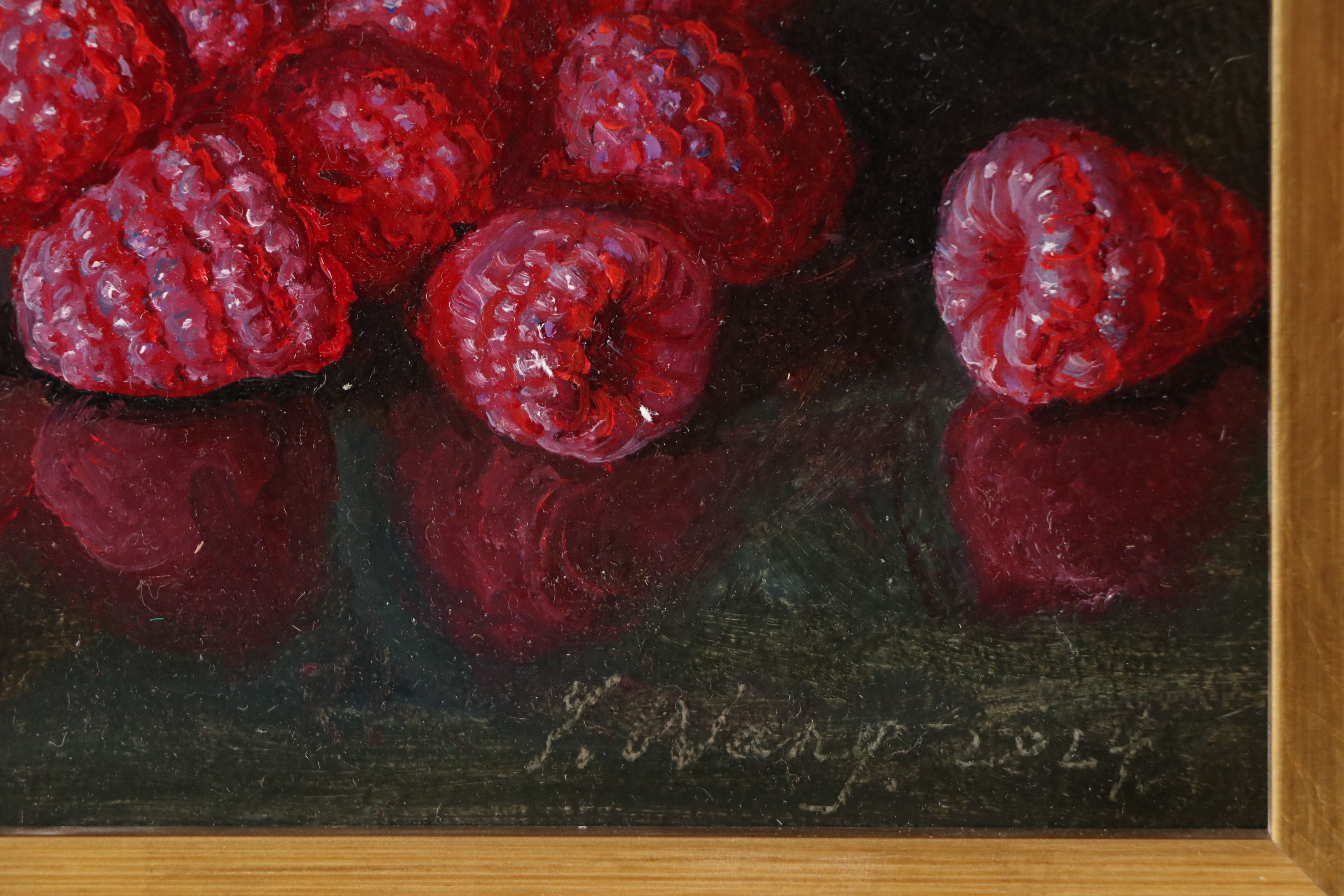 Y. Wang Still Life Oil Painting of Raspberries, 2024