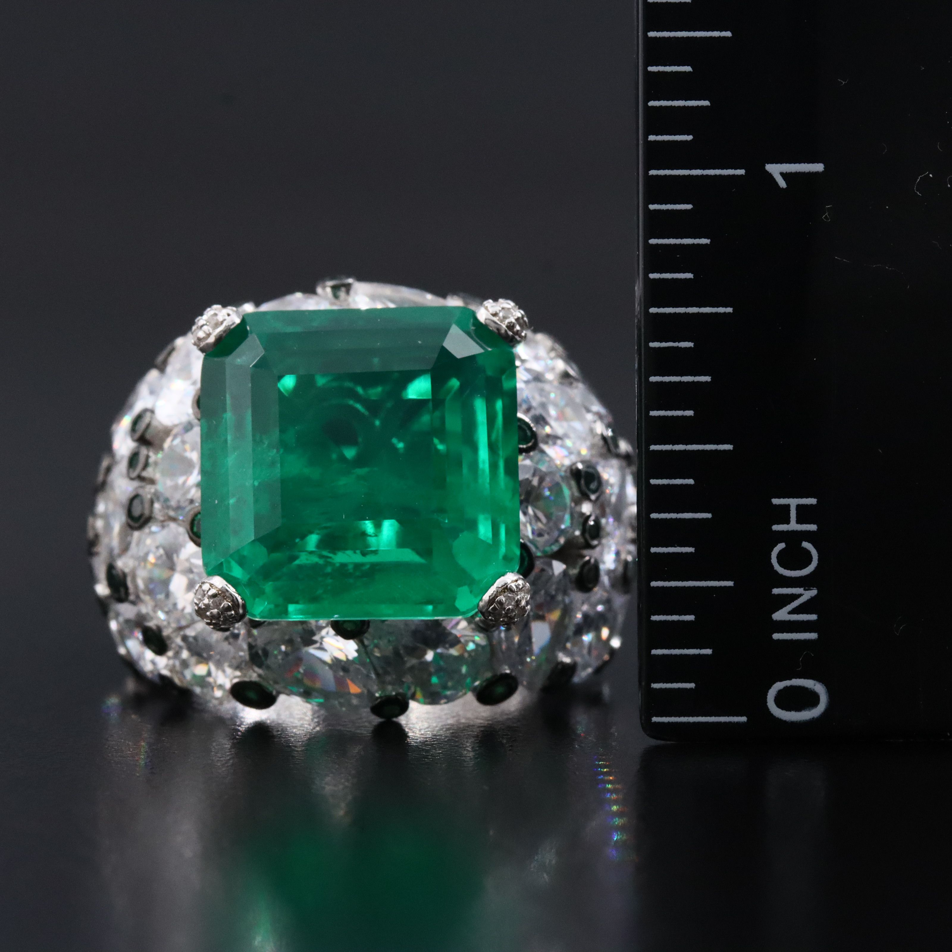 Sterling Quartz Triplet and CZ Bombas Ring