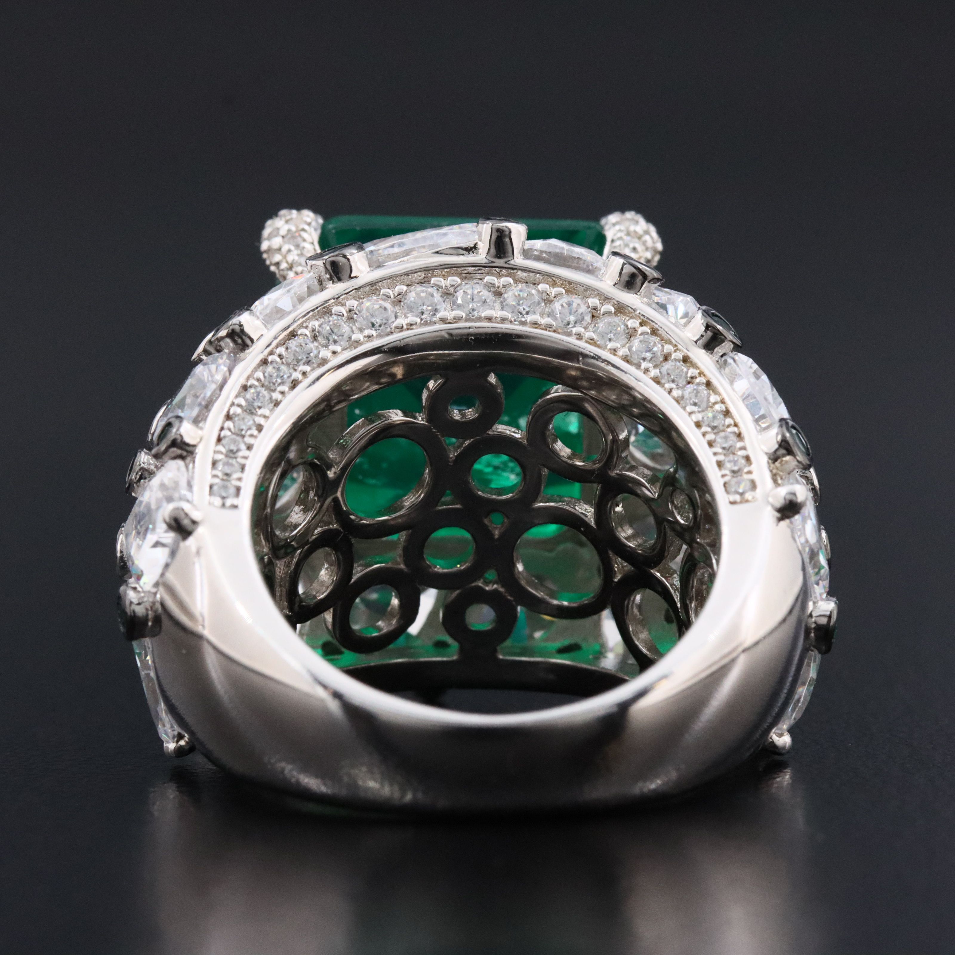 Sterling Quartz Triplet and CZ Bombas Ring