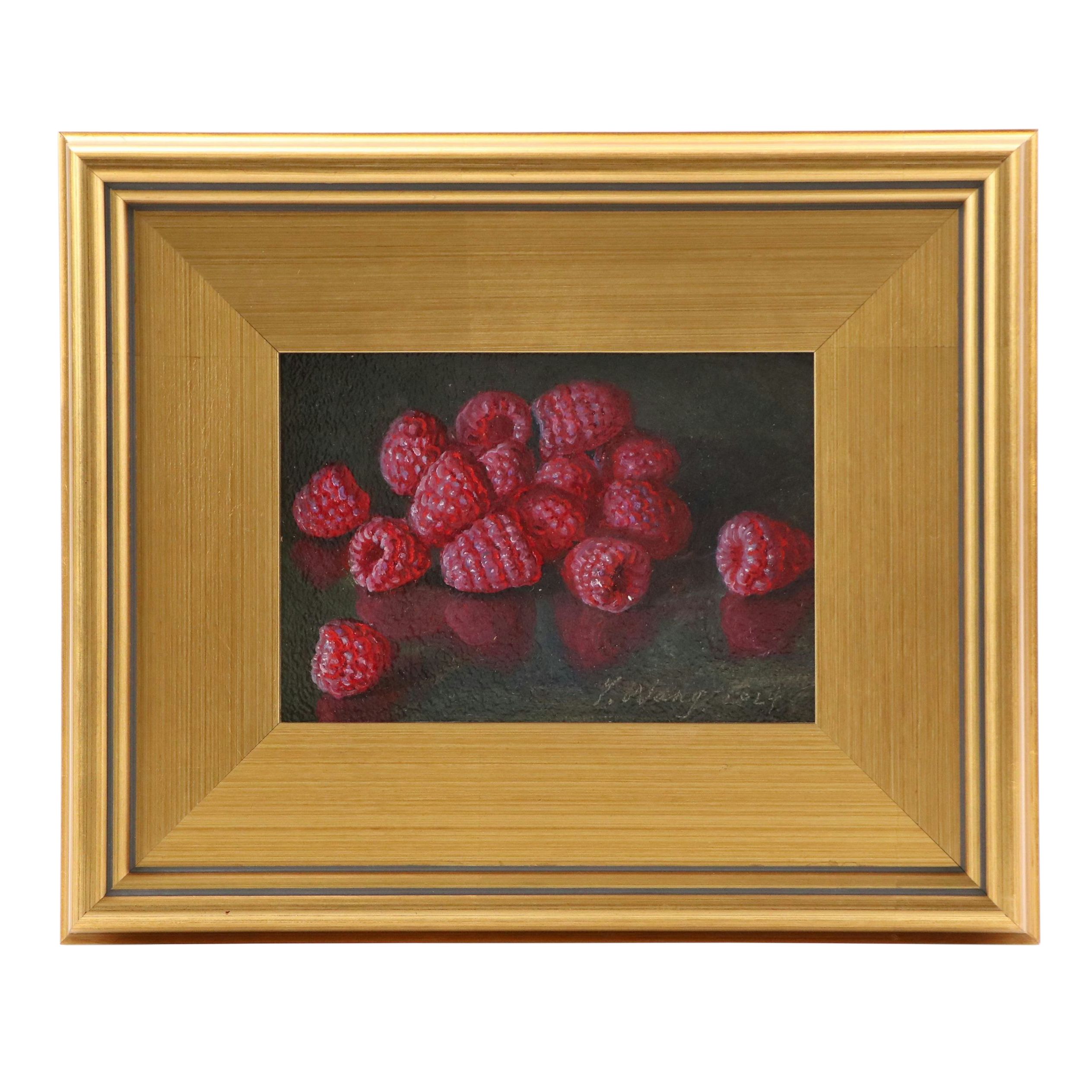 Y. Wang Still Life Oil Painting of Raspberries, 2024