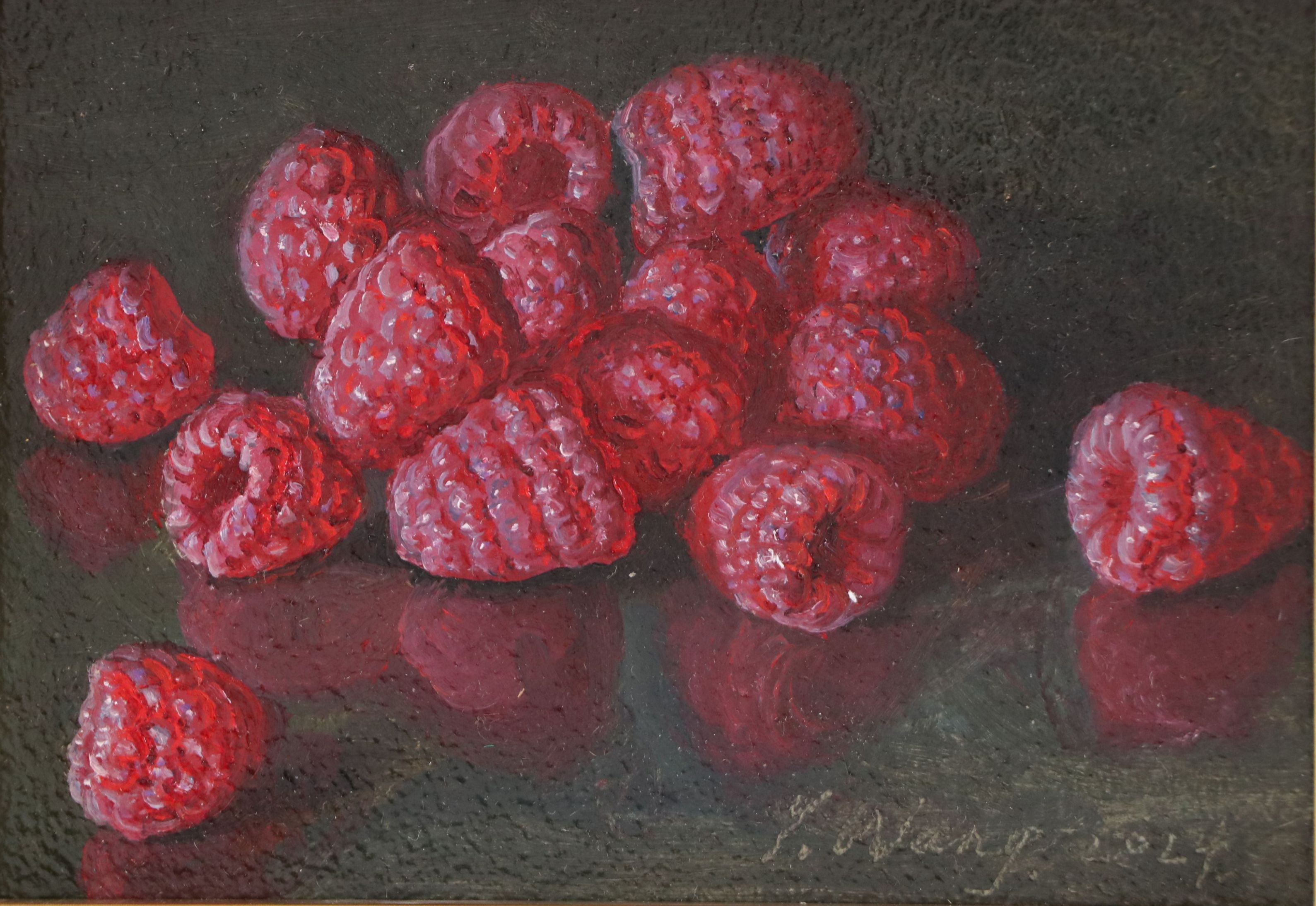 Y. Wang Still Life Oil Painting of Raspberries, 2024