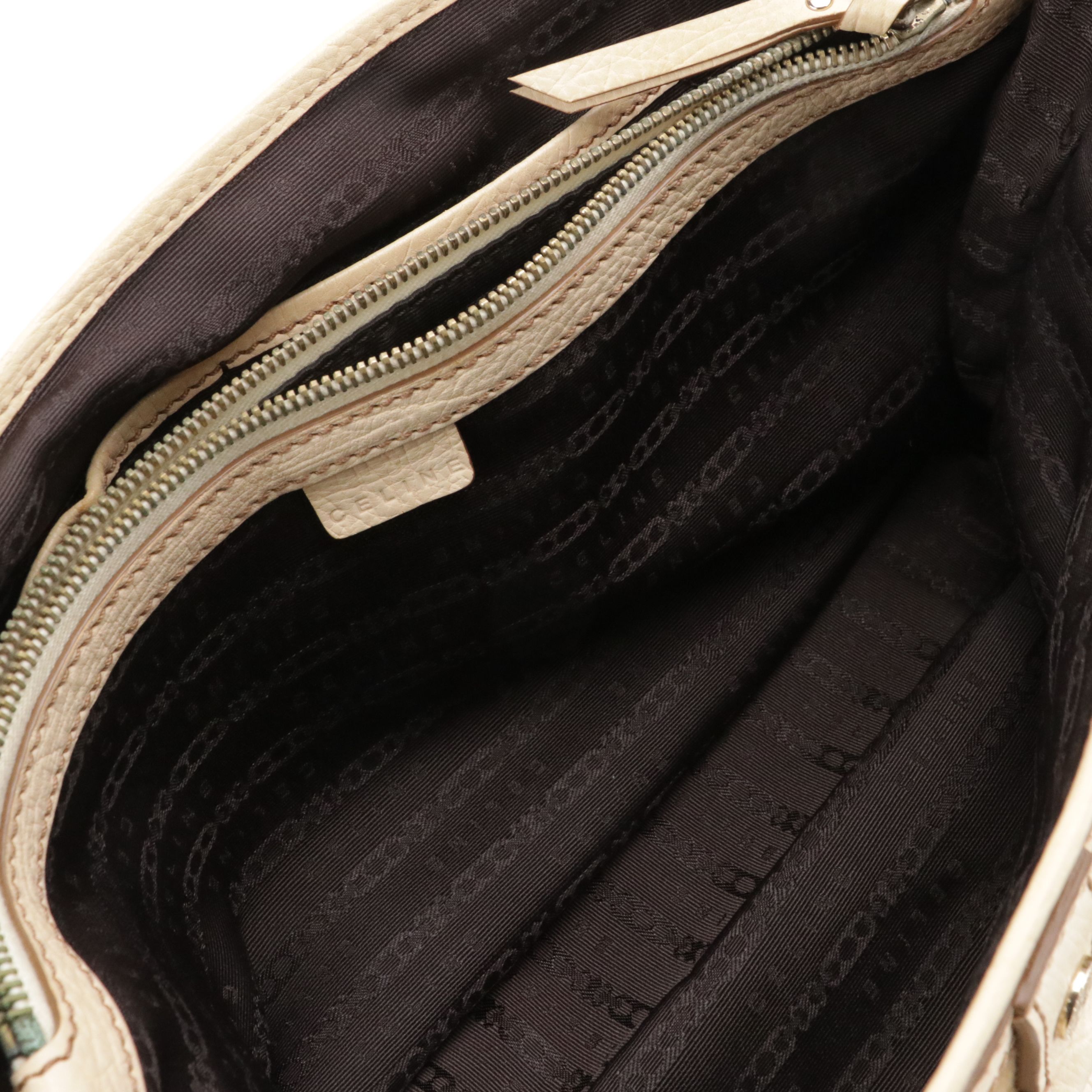 Celine Boogie Handbag in Natural Canvas and Ivory Leather Trim with Tassel Charm