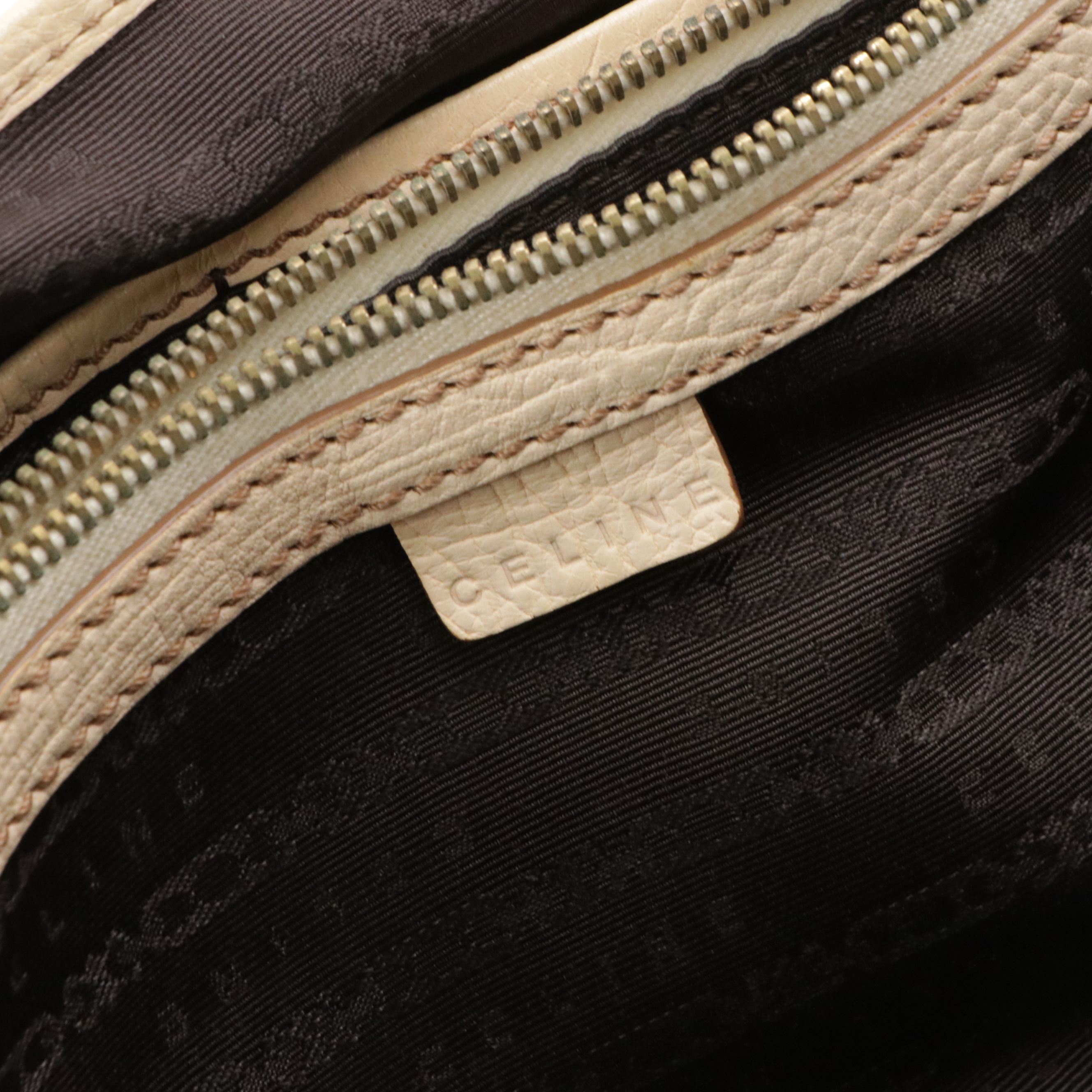 Celine Boogie Handbag in Natural Canvas and Ivory Leather Trim with Tassel Charm