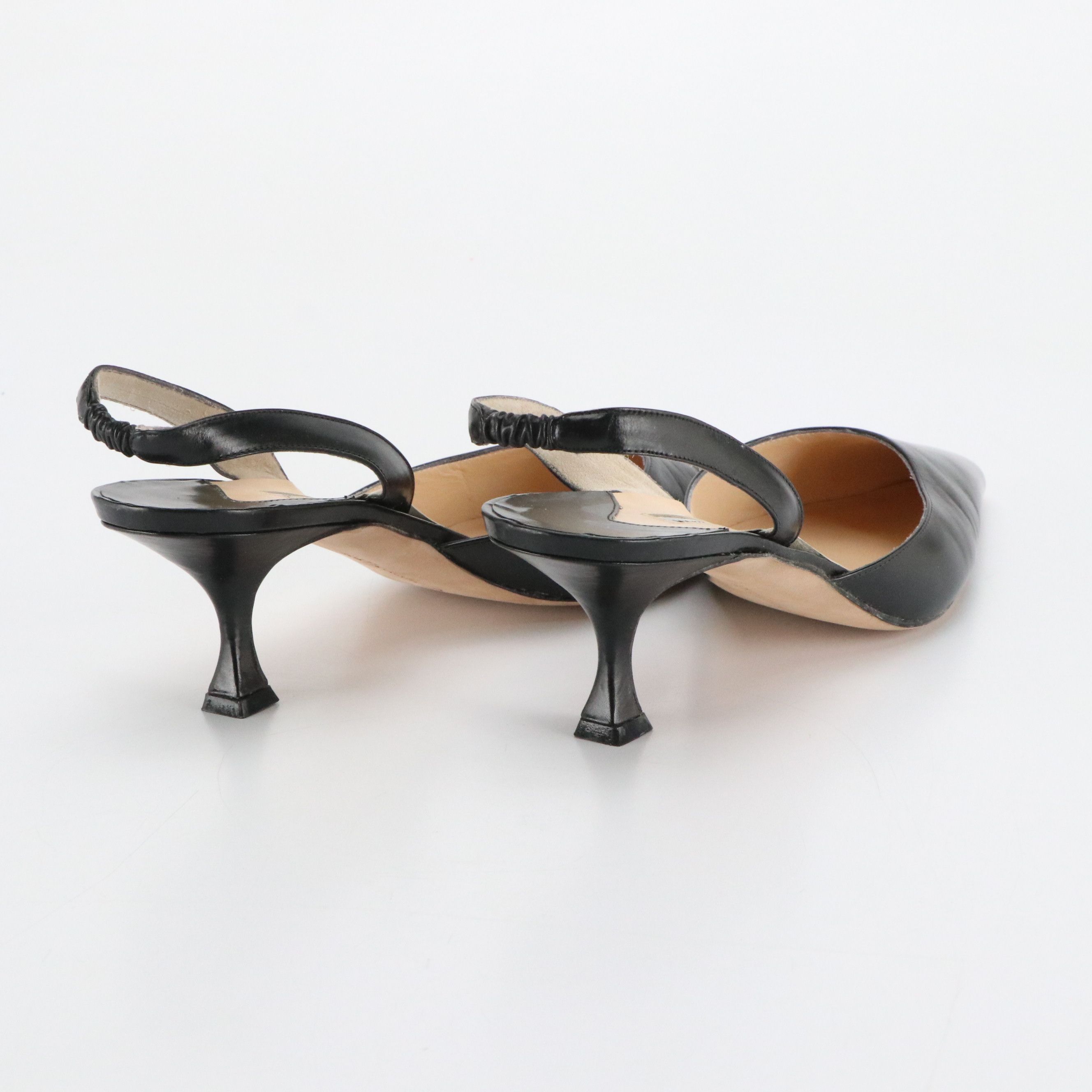 Manolo Blahnik Black Leather Pointy Toe Slingbacks