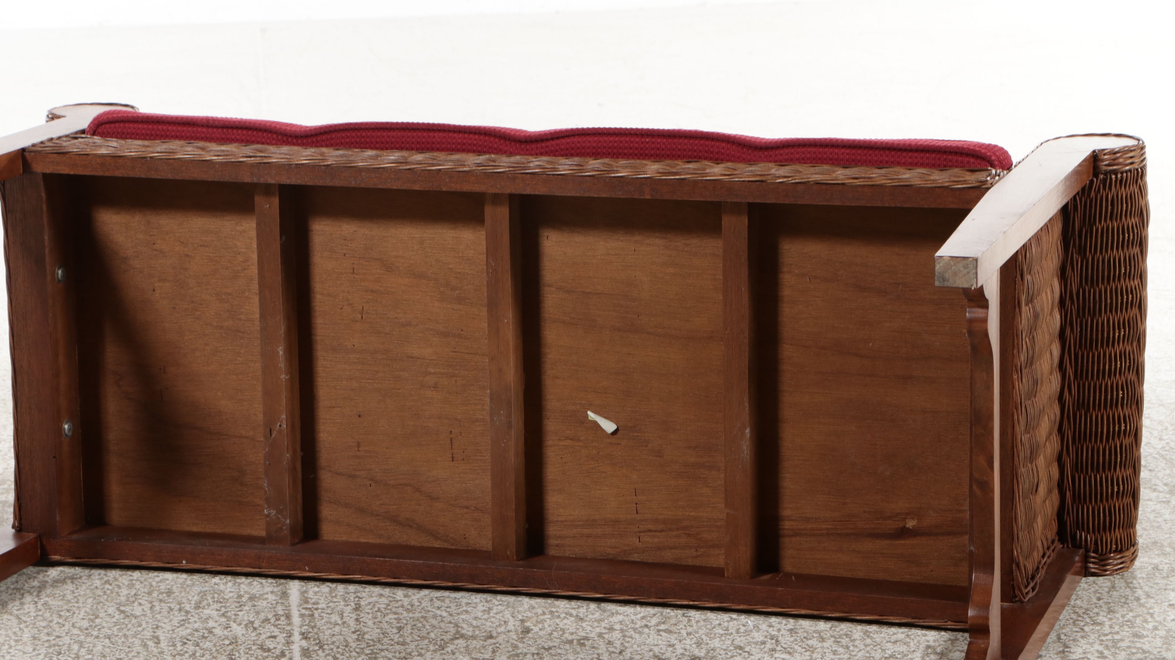 Wicker and Wood Window Bench with Rolled Arms, 21st Century Bench