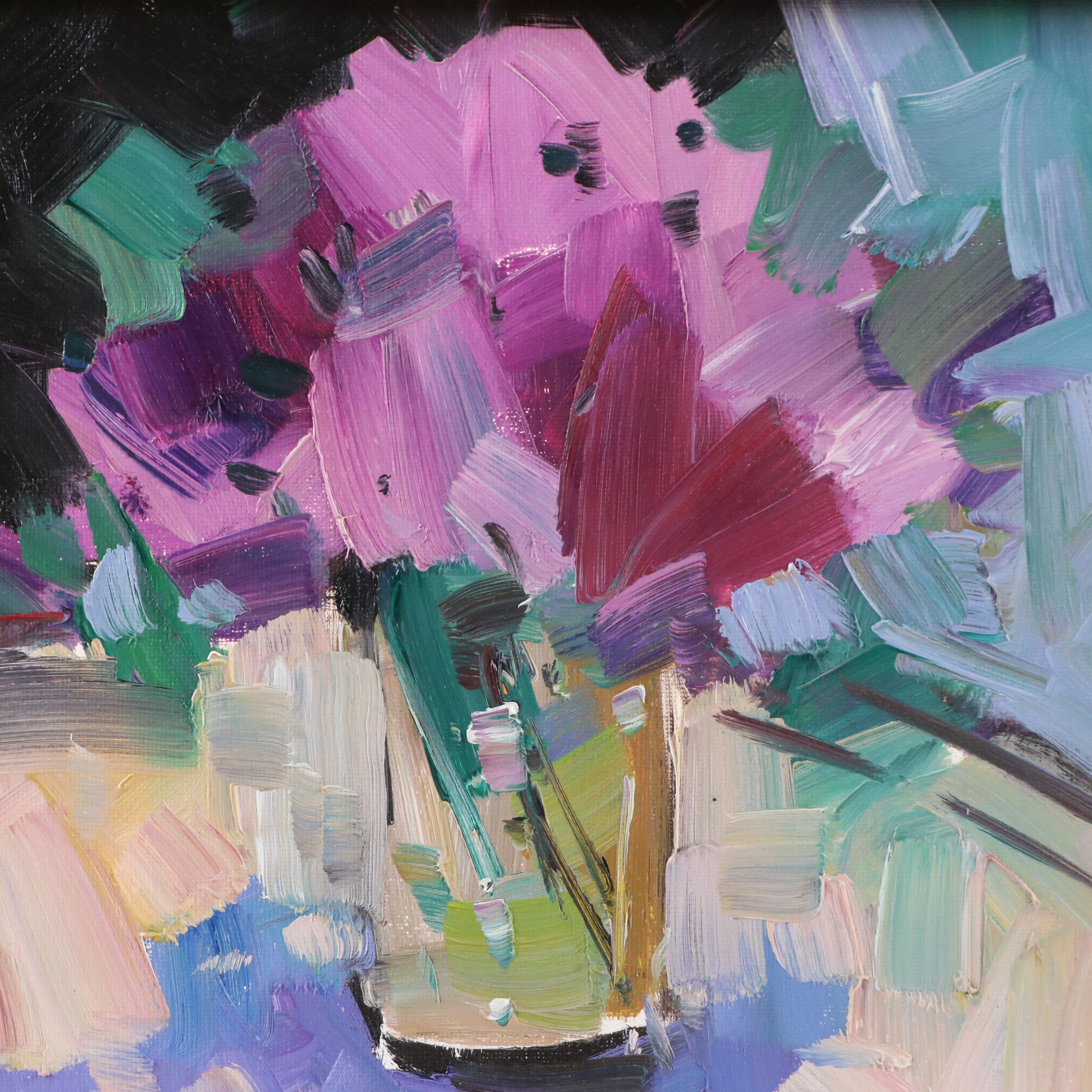 Jose Trujillo Oil Painting on Canvas "Floral Table Arrangement," 2019