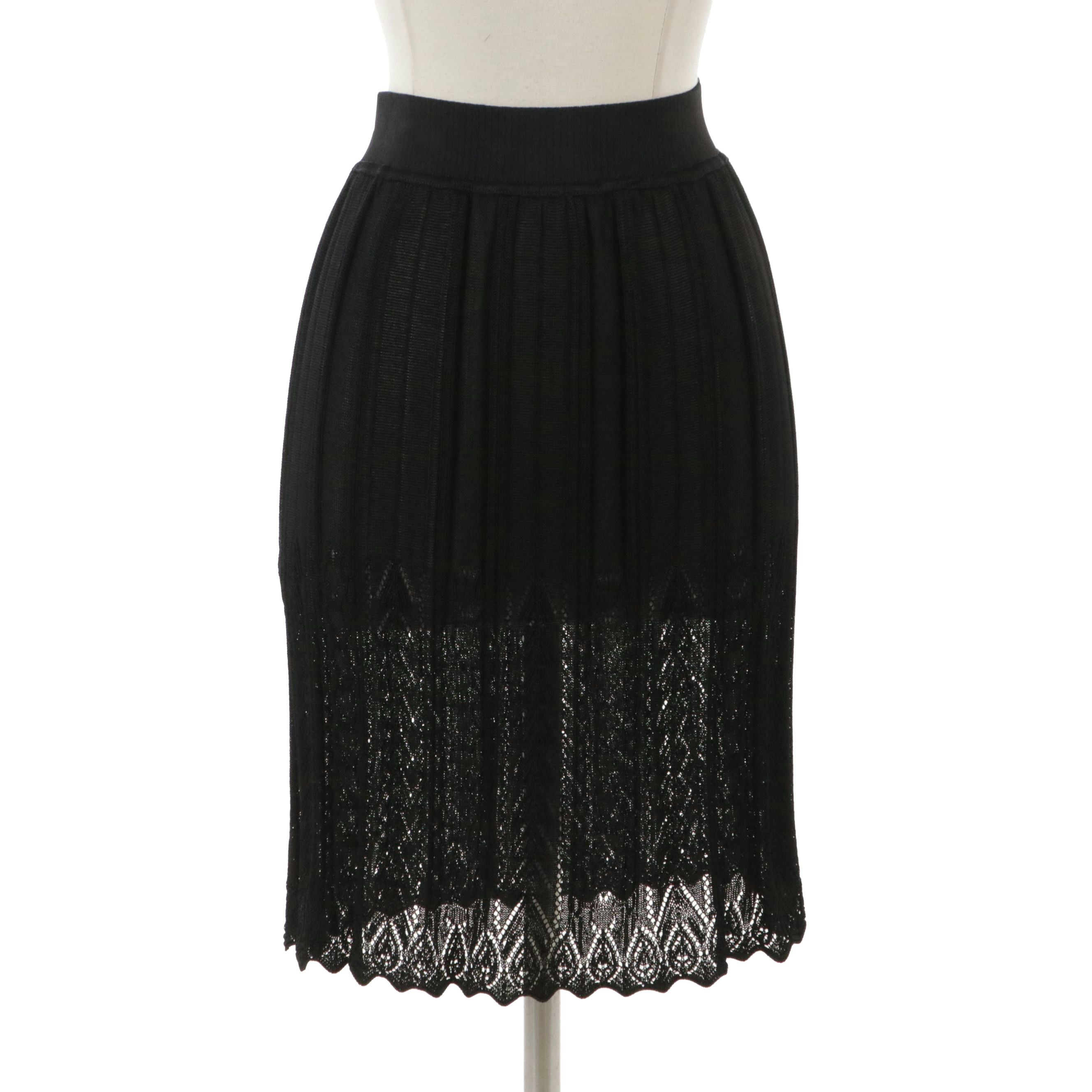 Yves Saint Laurent Rive Gauche Crochet Stretch Knit Knee-Length Skirt
