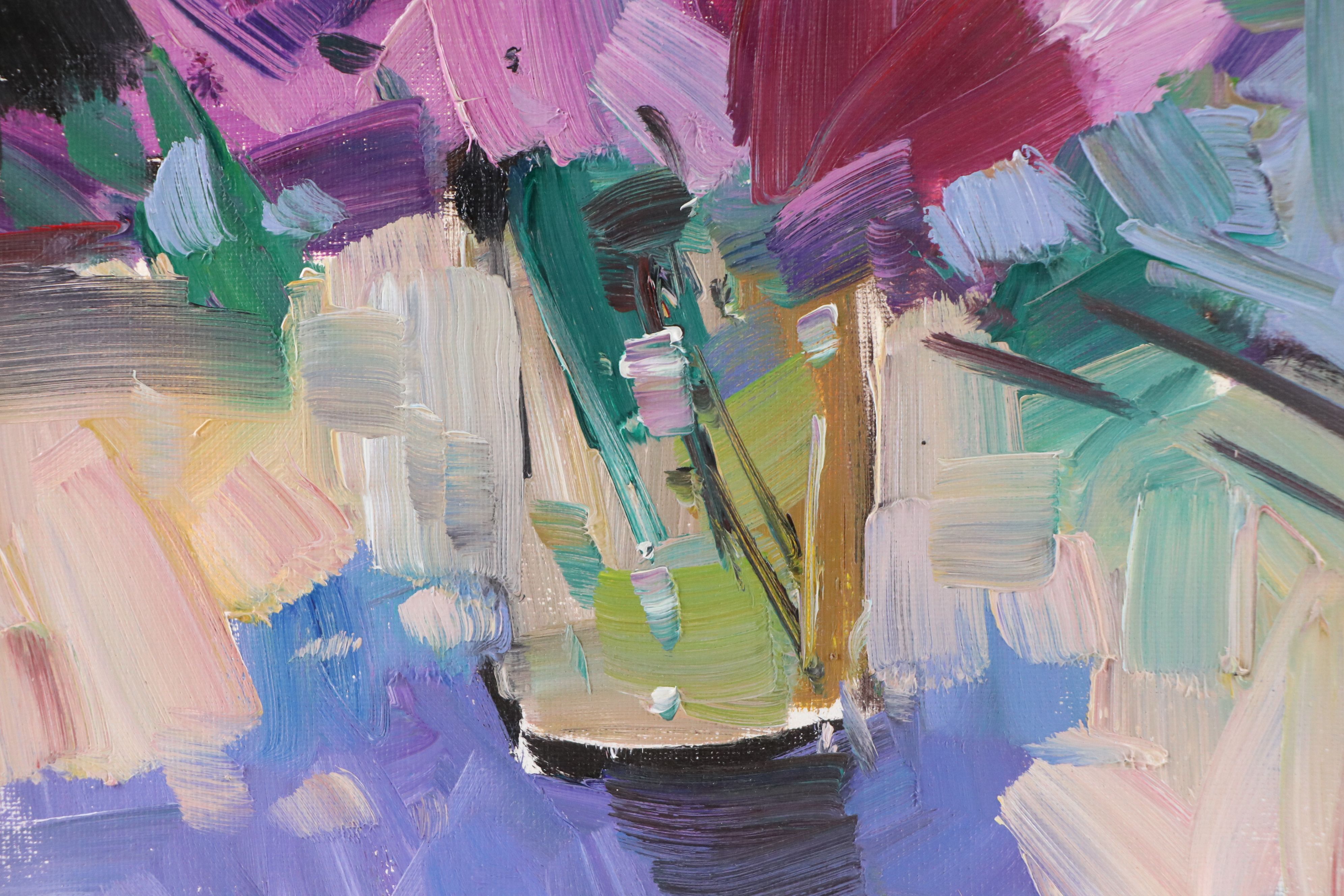 Jose Trujillo Oil Painting on Canvas "Floral Table Arrangement," 2019