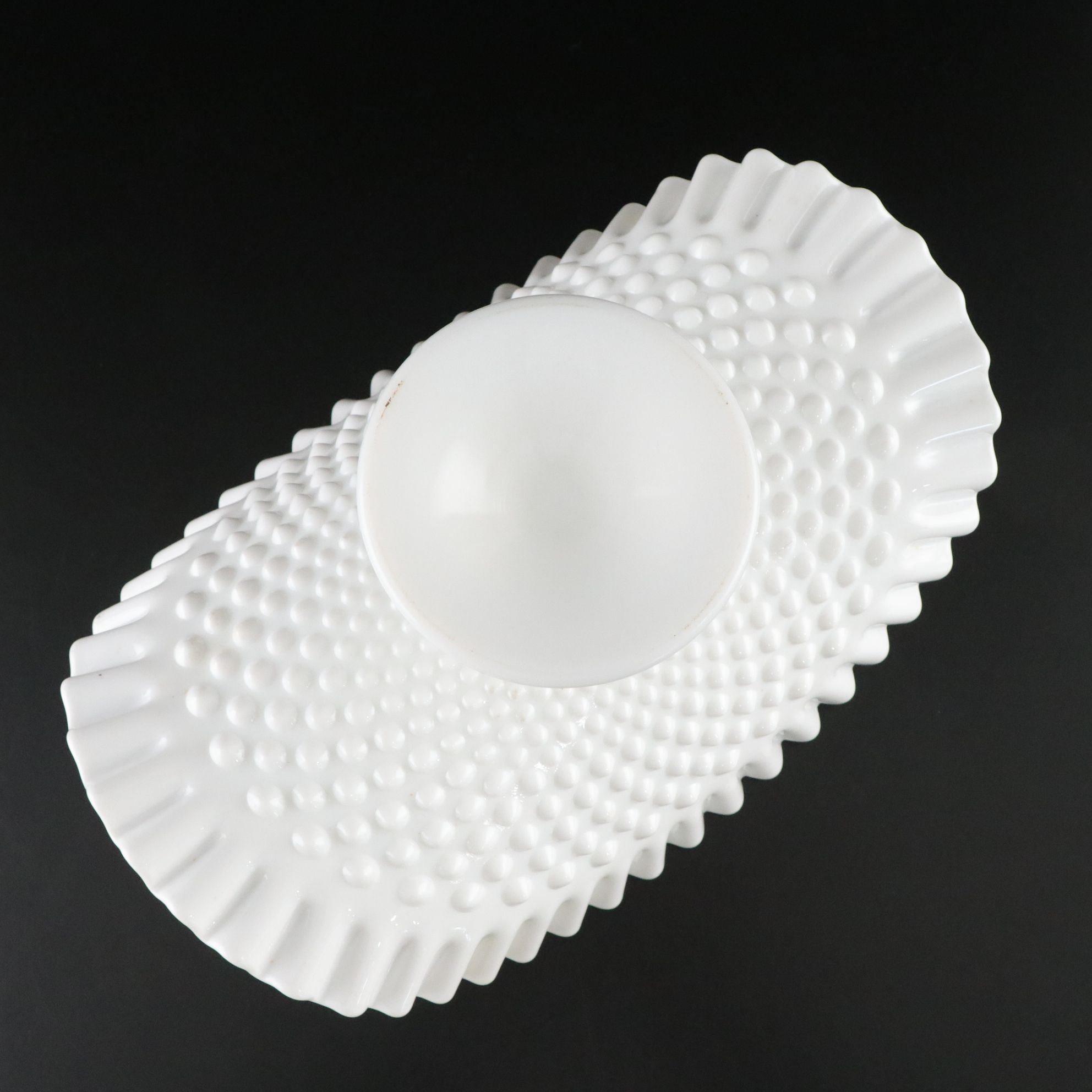 Milk Glass with Fenton Hobnail Banana Bowl and Westmorland Candlesticks