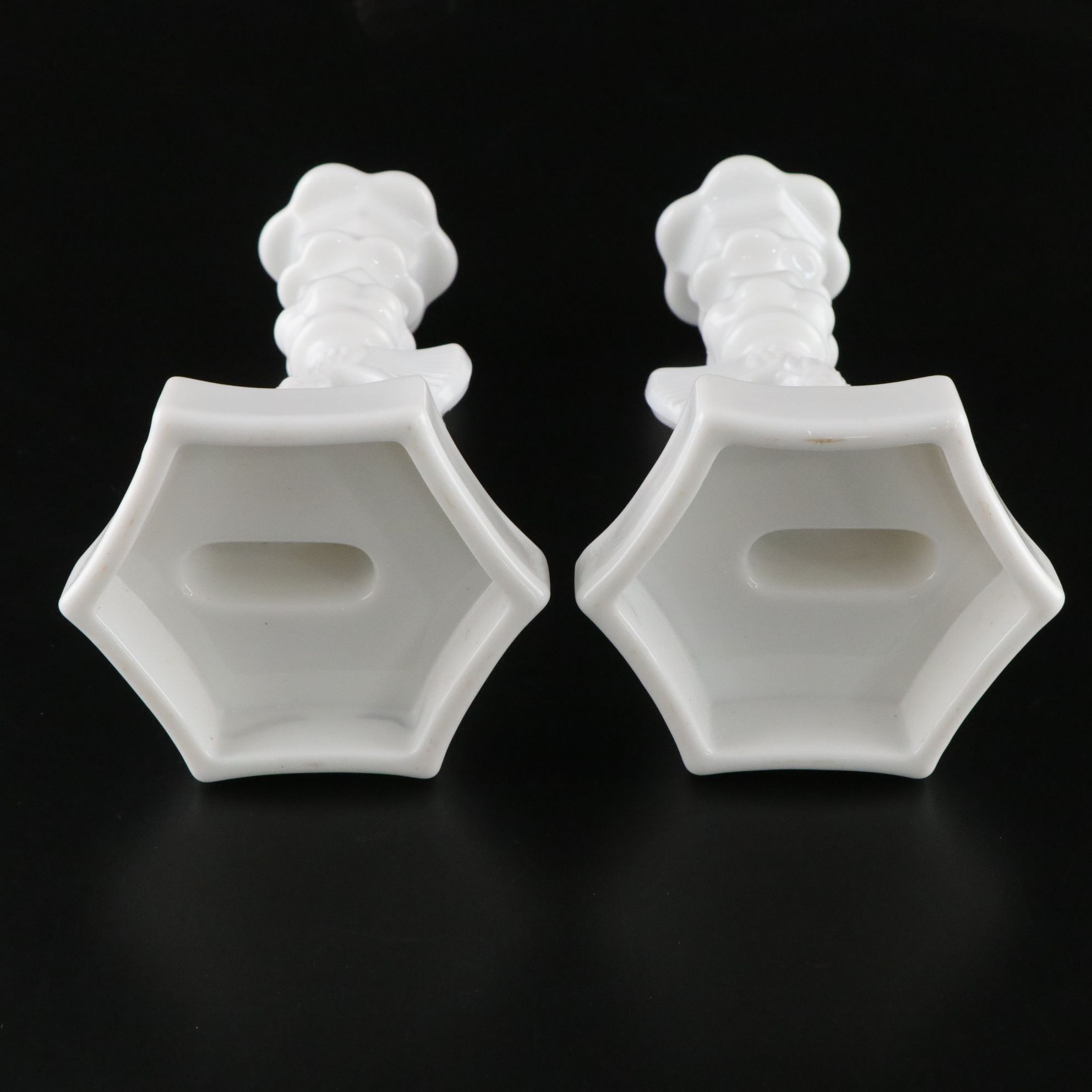 Milk Glass with Fenton Hobnail Banana Bowl and Westmorland Candlesticks