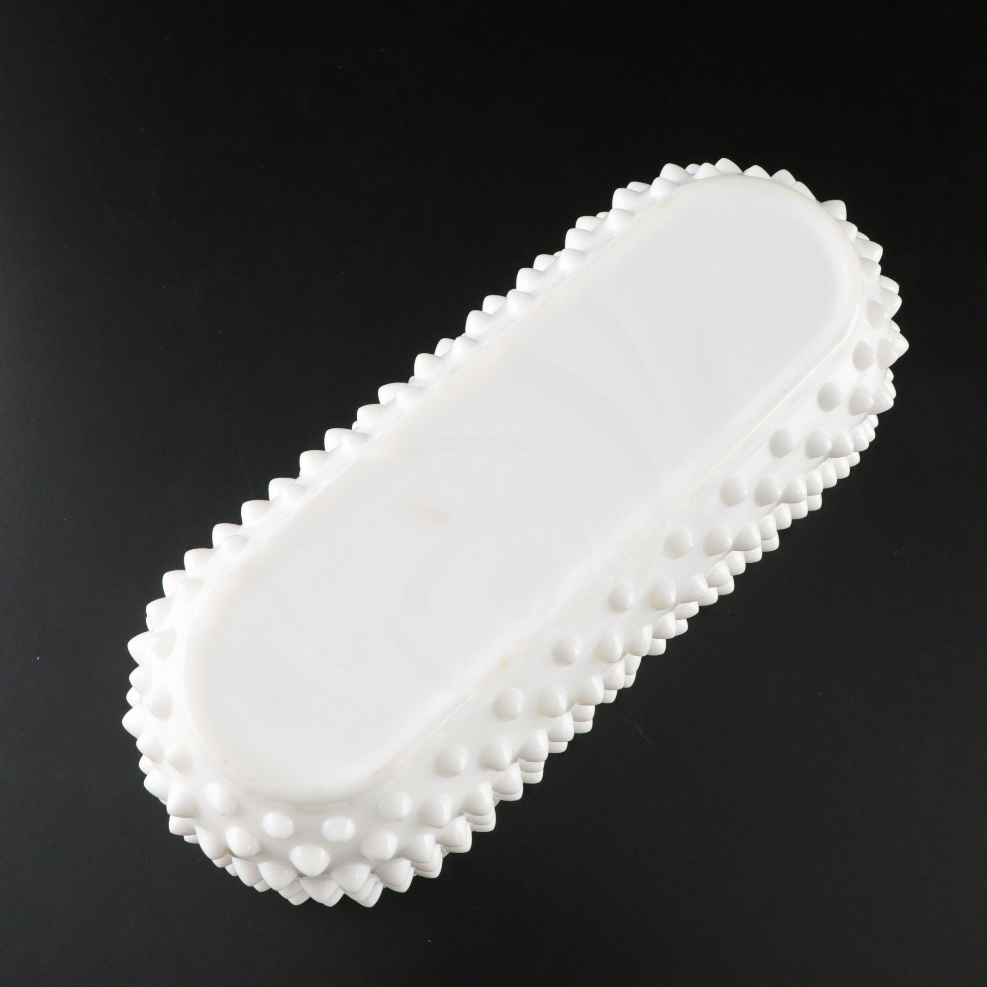 Milk Glass with Fenton Hobnail Banana Bowl and Westmorland Candlesticks