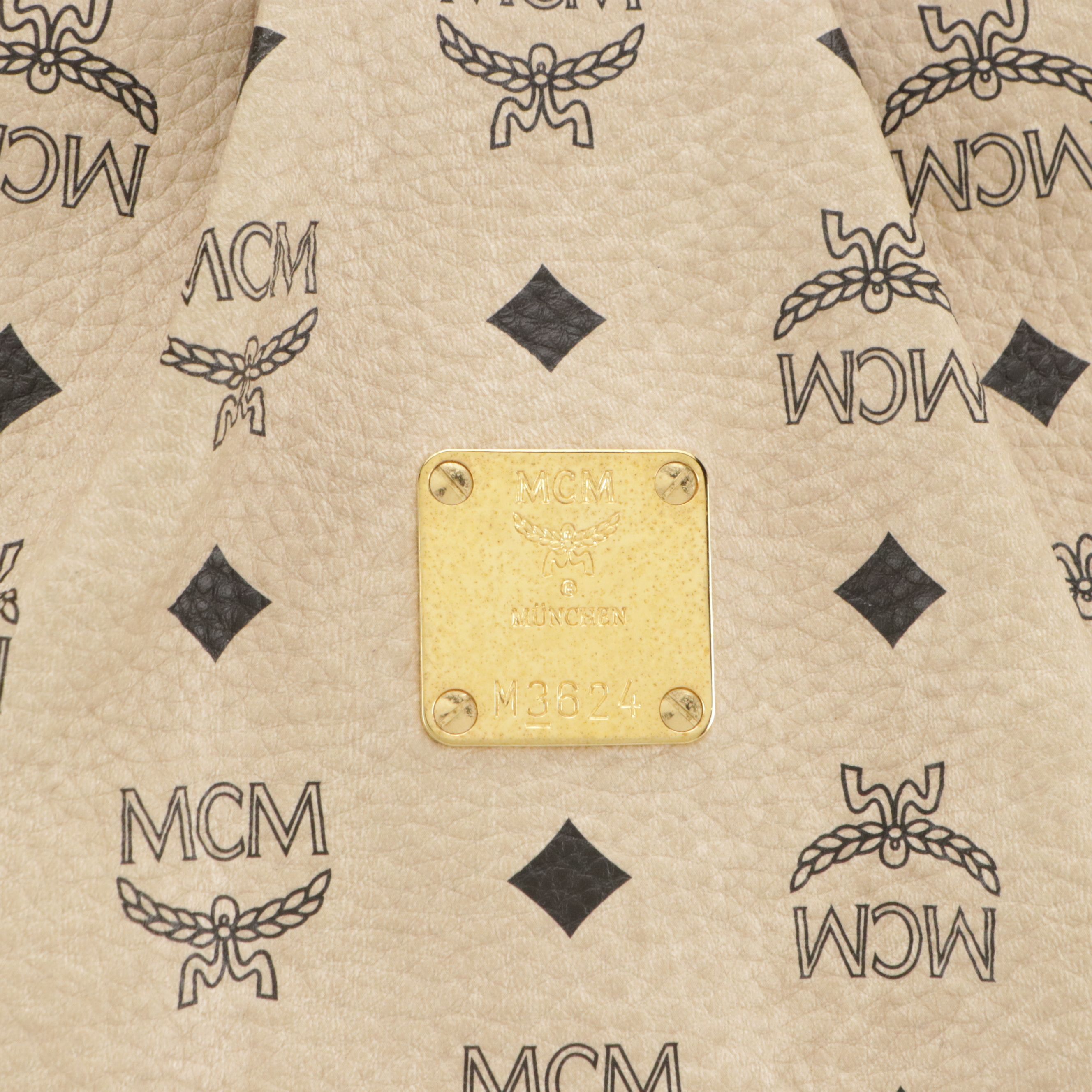 MCM Two-Way Pleated Tote Bag in Beige Visetos Canvas