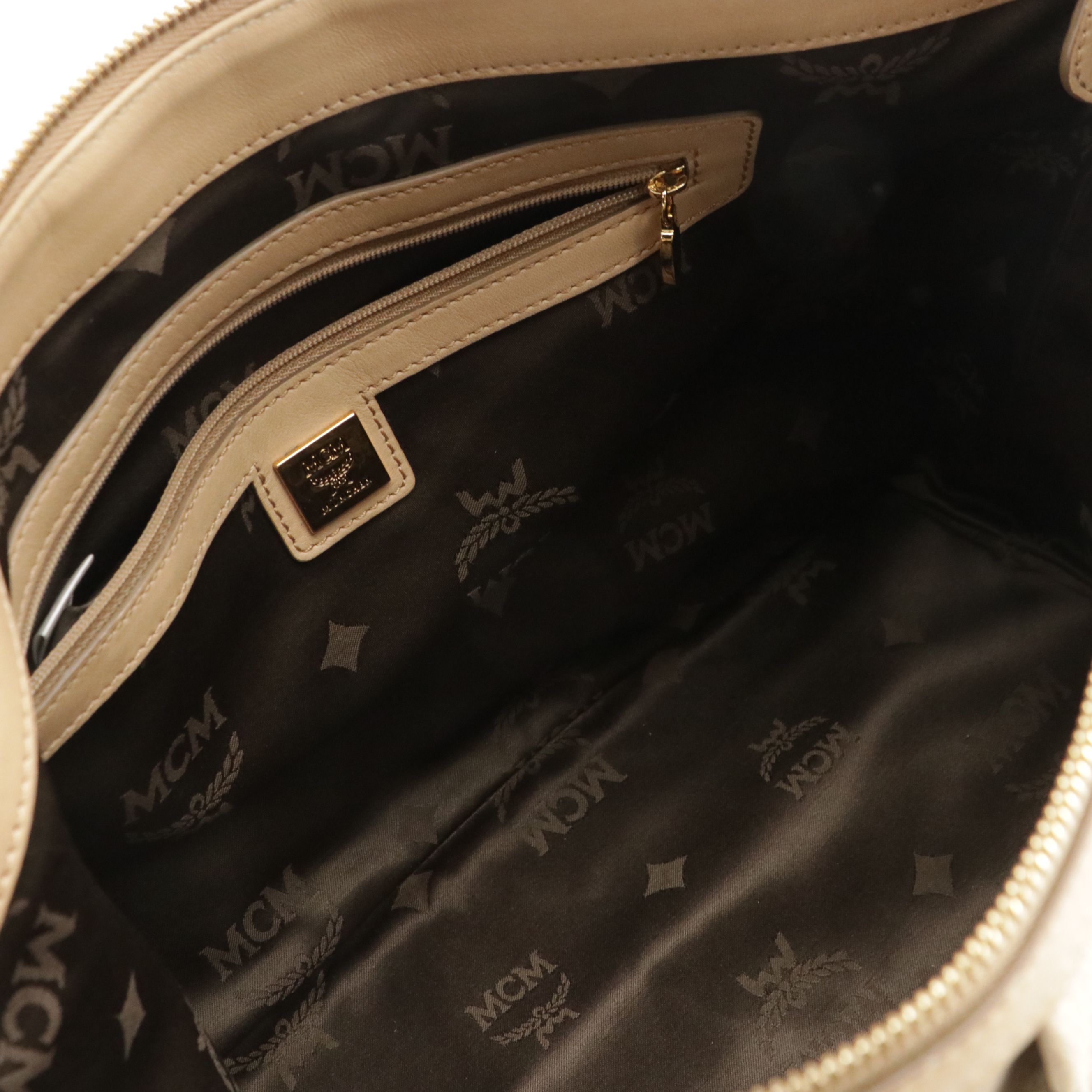 MCM Two-Way Pleated Tote Bag in Beige Visetos Canvas