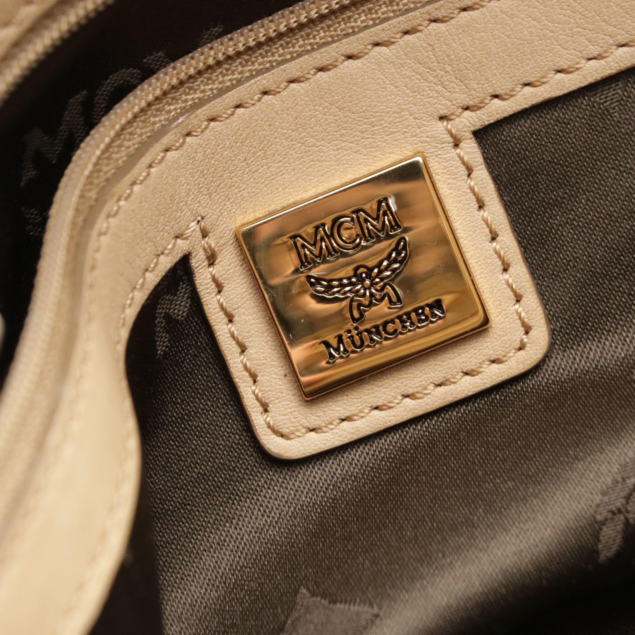 MCM Two-Way Pleated Tote Bag in Beige Visetos Canvas