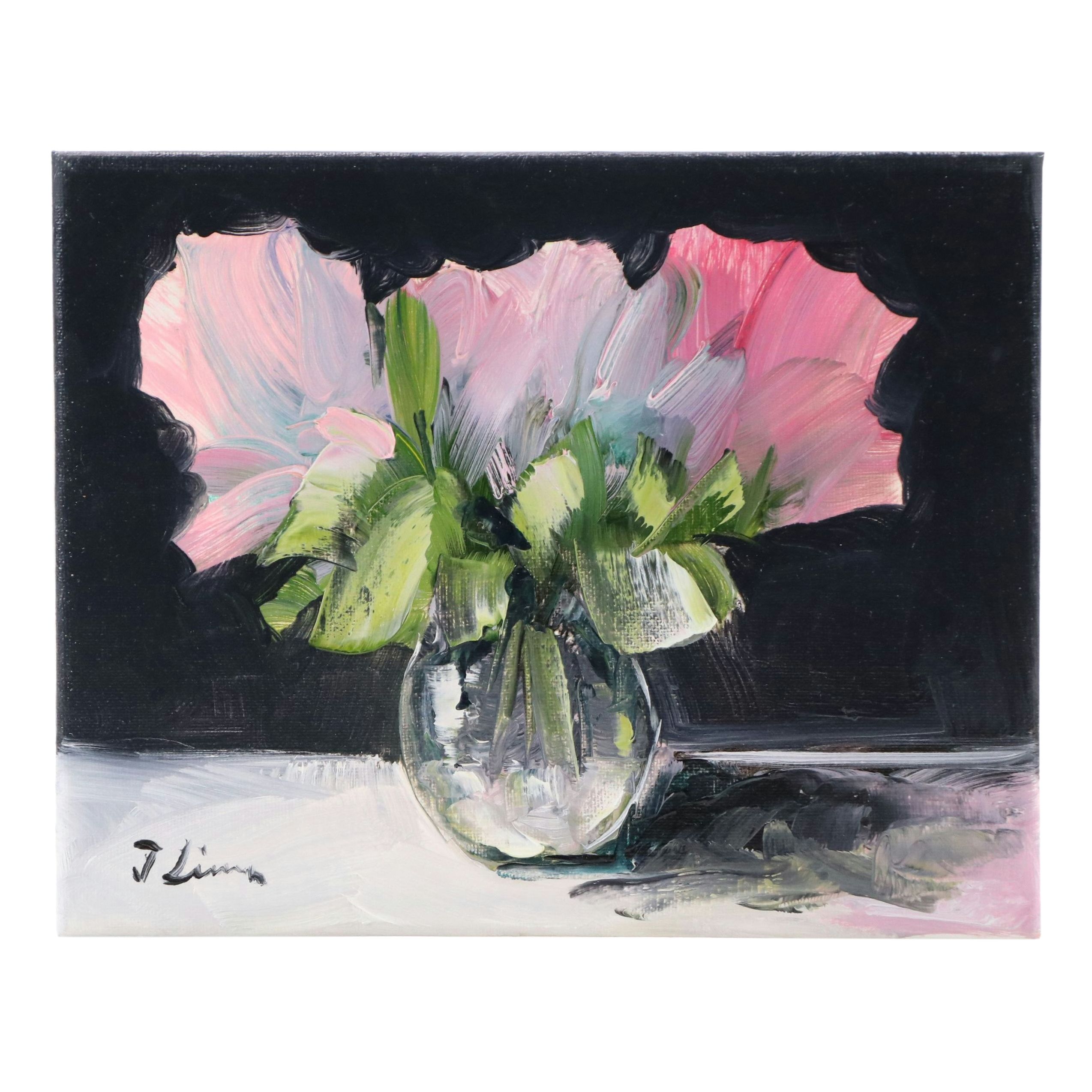 José M. Lima Oil on Canvas Still Life with Vase of Flowers, 2025