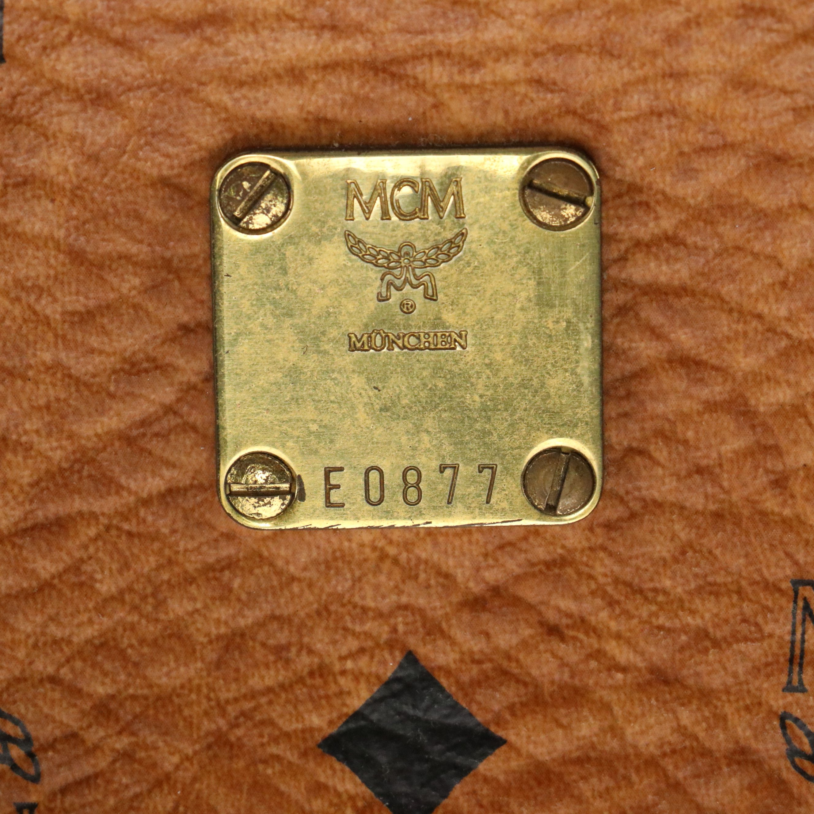 MCM Mini Boston Bag in Cognac Visetos Canvas and Leather