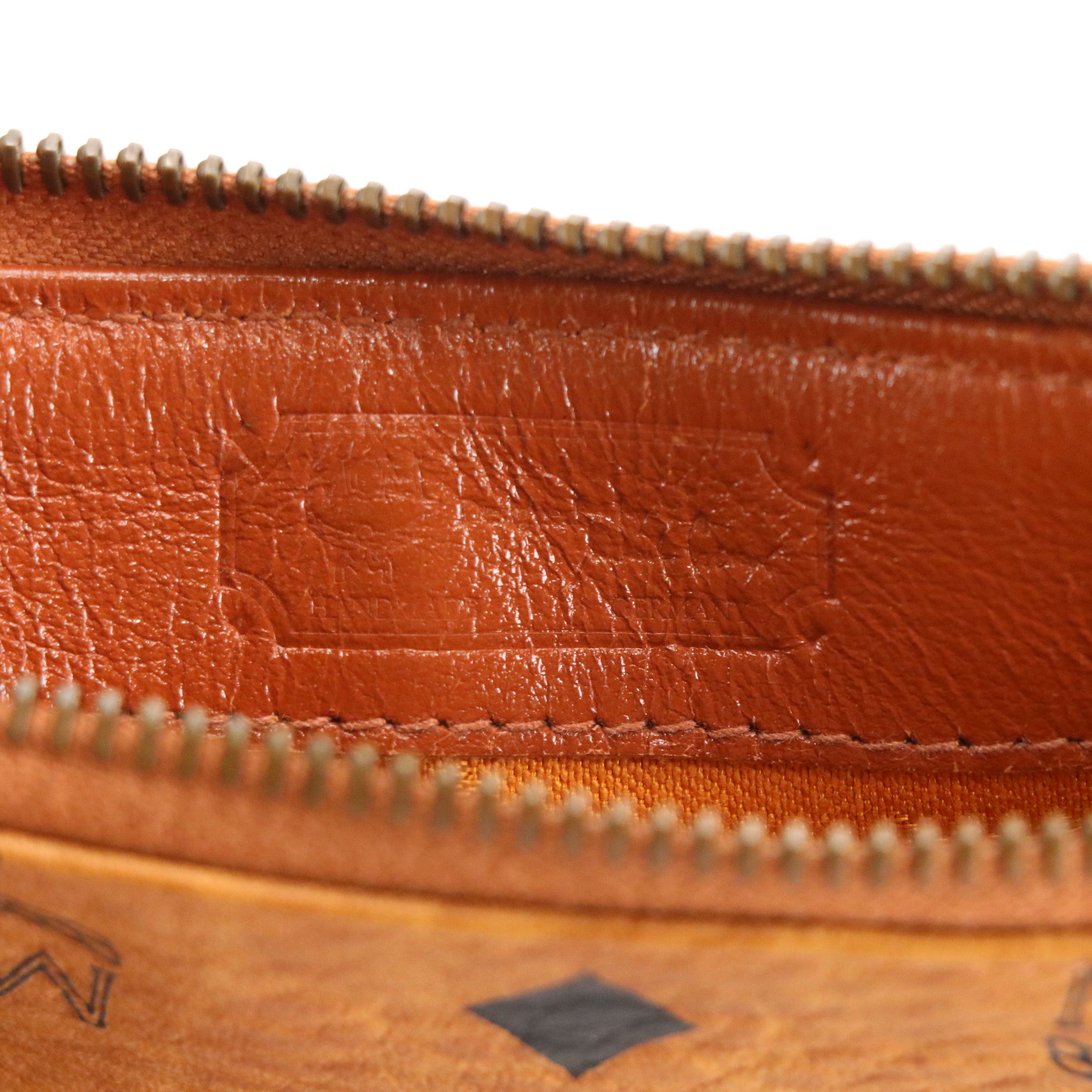 MCM Mini Boston Bag in Cognac Visetos Canvas and Leather